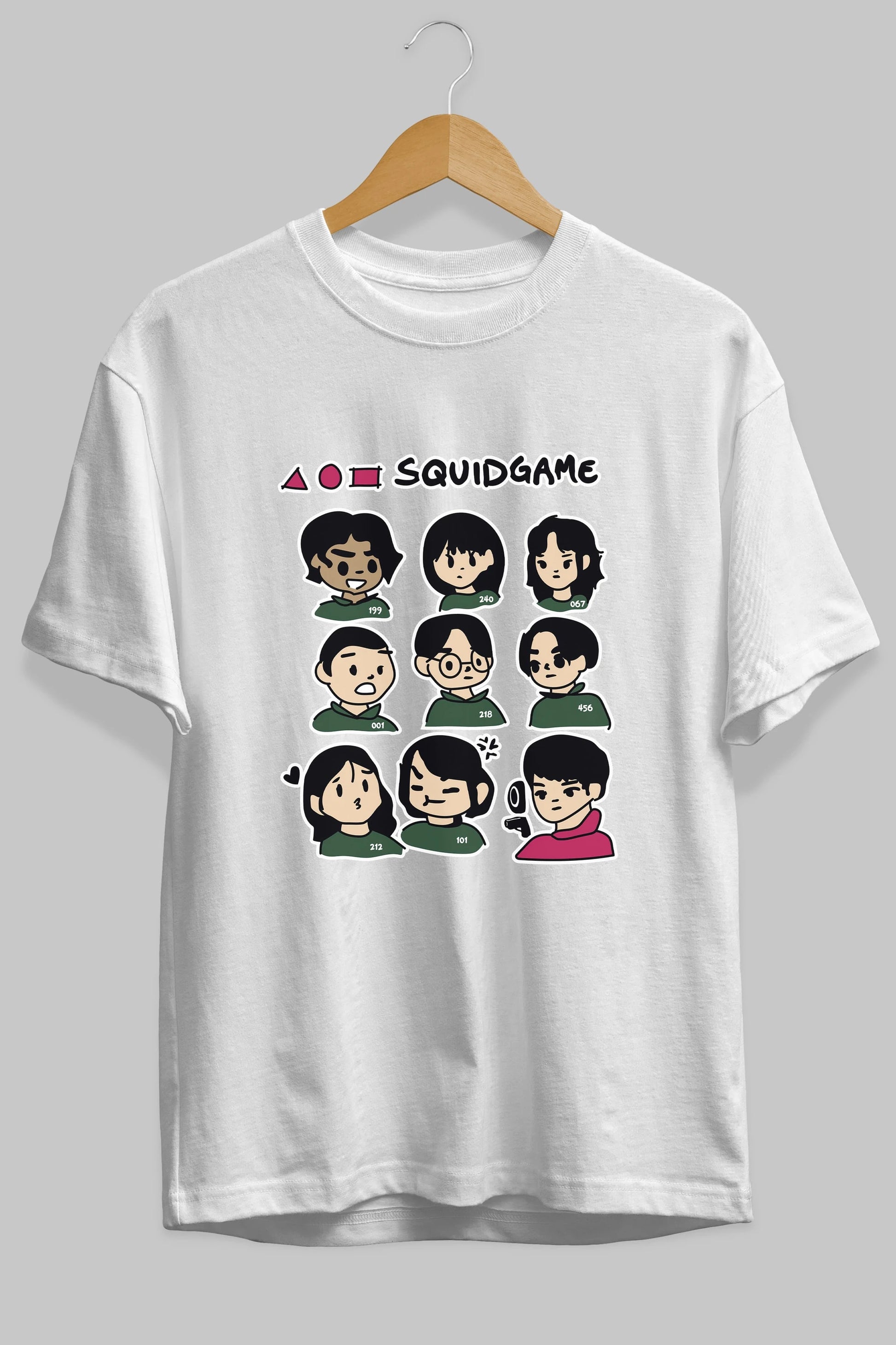 Squid Game (3) Ön Baskılı Oversize t-shirt Erkek Kadın Unisex %100 Pamuk Bisiklet Yaka tişort