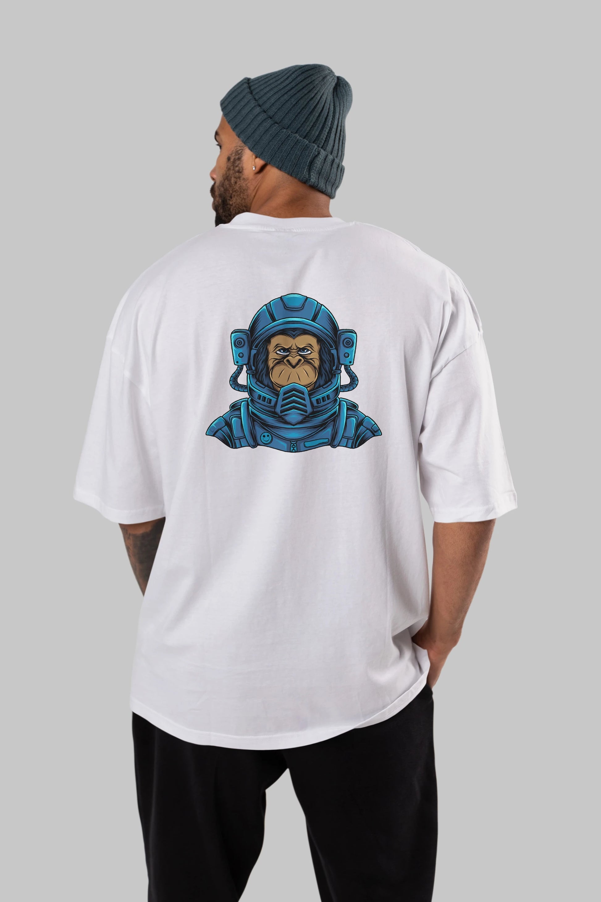Astromonkey Arka Baskılı Oversize t-shirt Erkek Kadın Unisex
