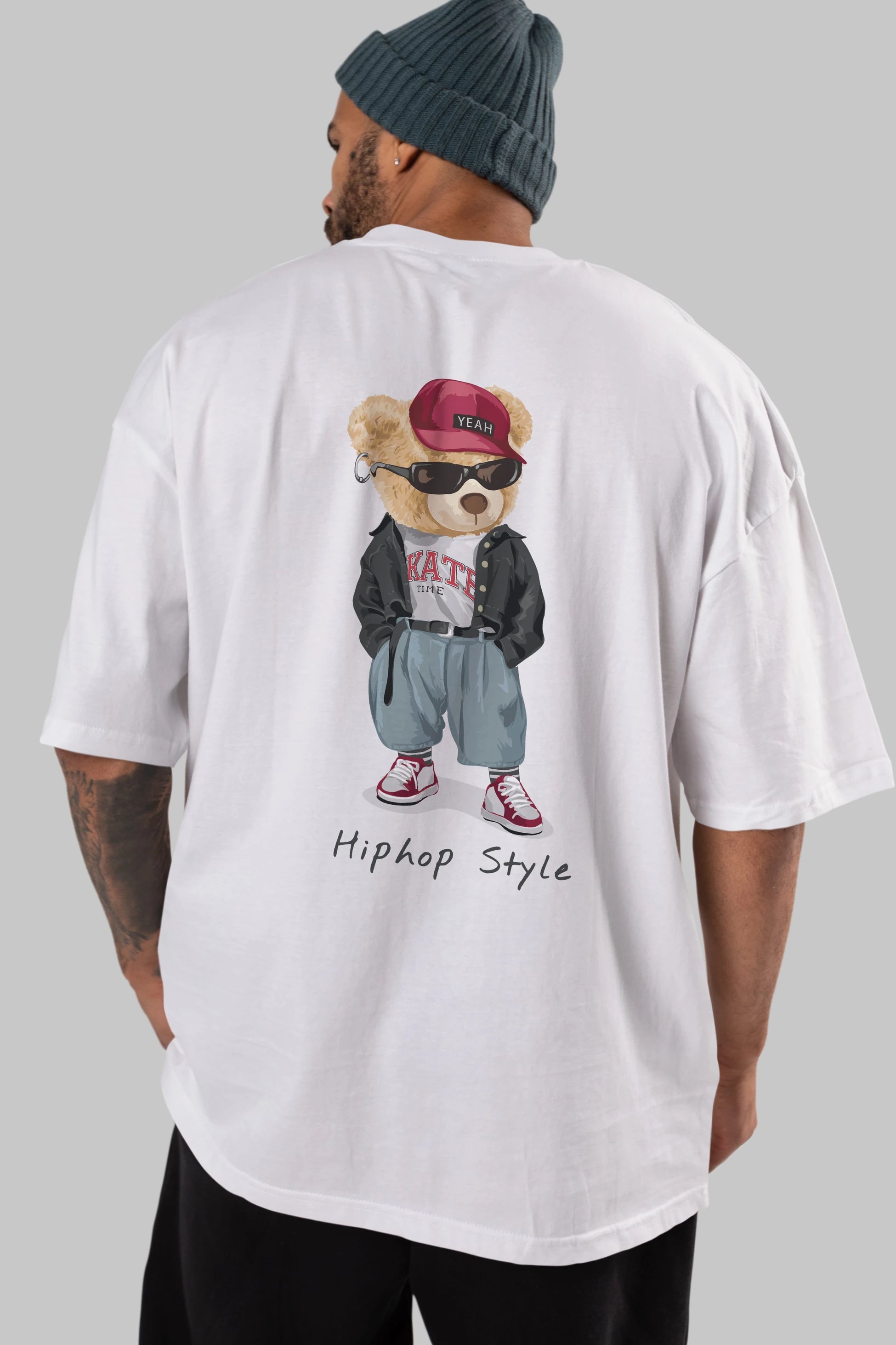 Teddy Bear Hiphop Style Arka Baskılı Oversize t-shirt Erkek Kadın Unisex %100 Pamuk