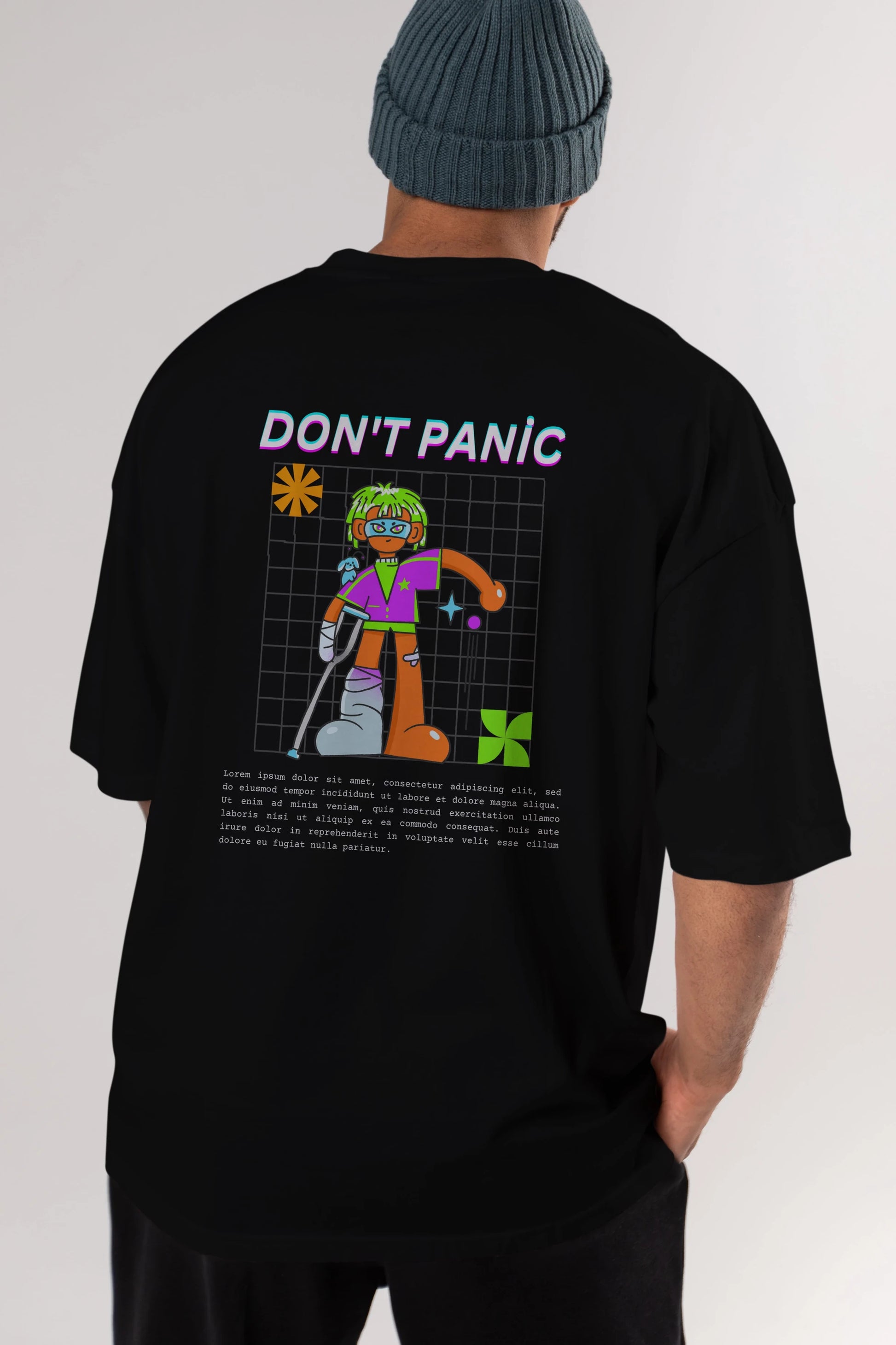 Dont Panic Yazılı Arka Baskılı Oversize t-shirt Erkek Kadın Unisex