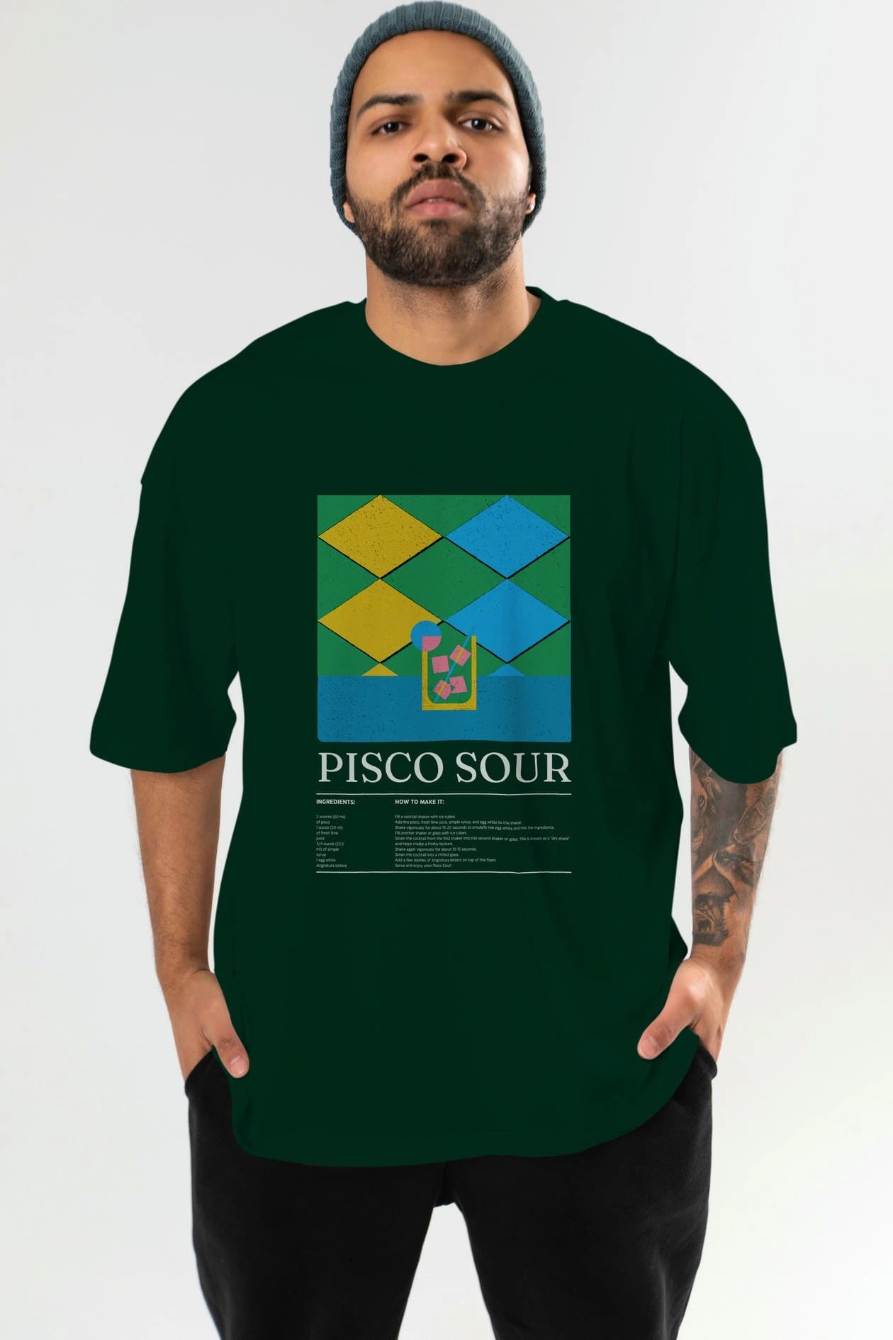 Pisco Sour Kokteyl Ön Baskılı Oversize t-shirt Erkek Kadın %100 Pamuk Bisiklet Yaka tişort