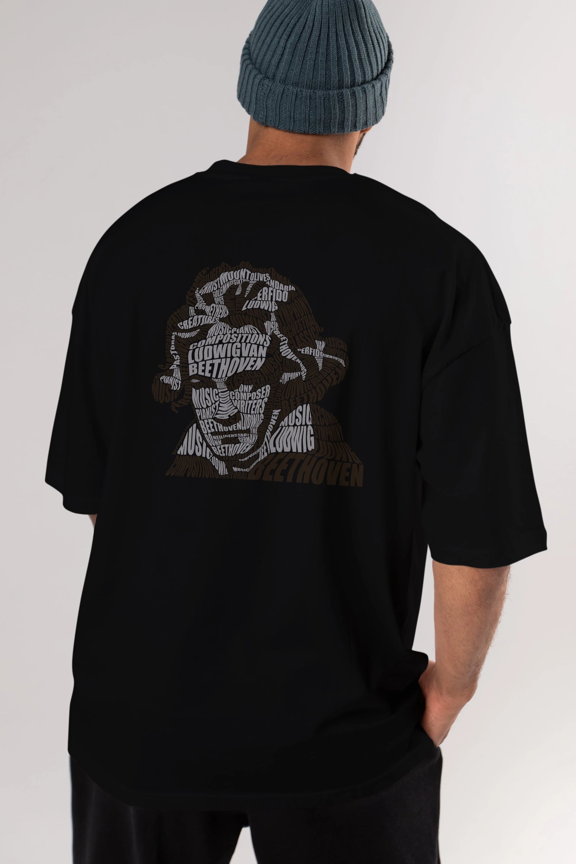 Ludwig van Beethoven Calligram Arka Baskılı Oversize t-shirt %100 pamuk Erkek Kadın Unisex
