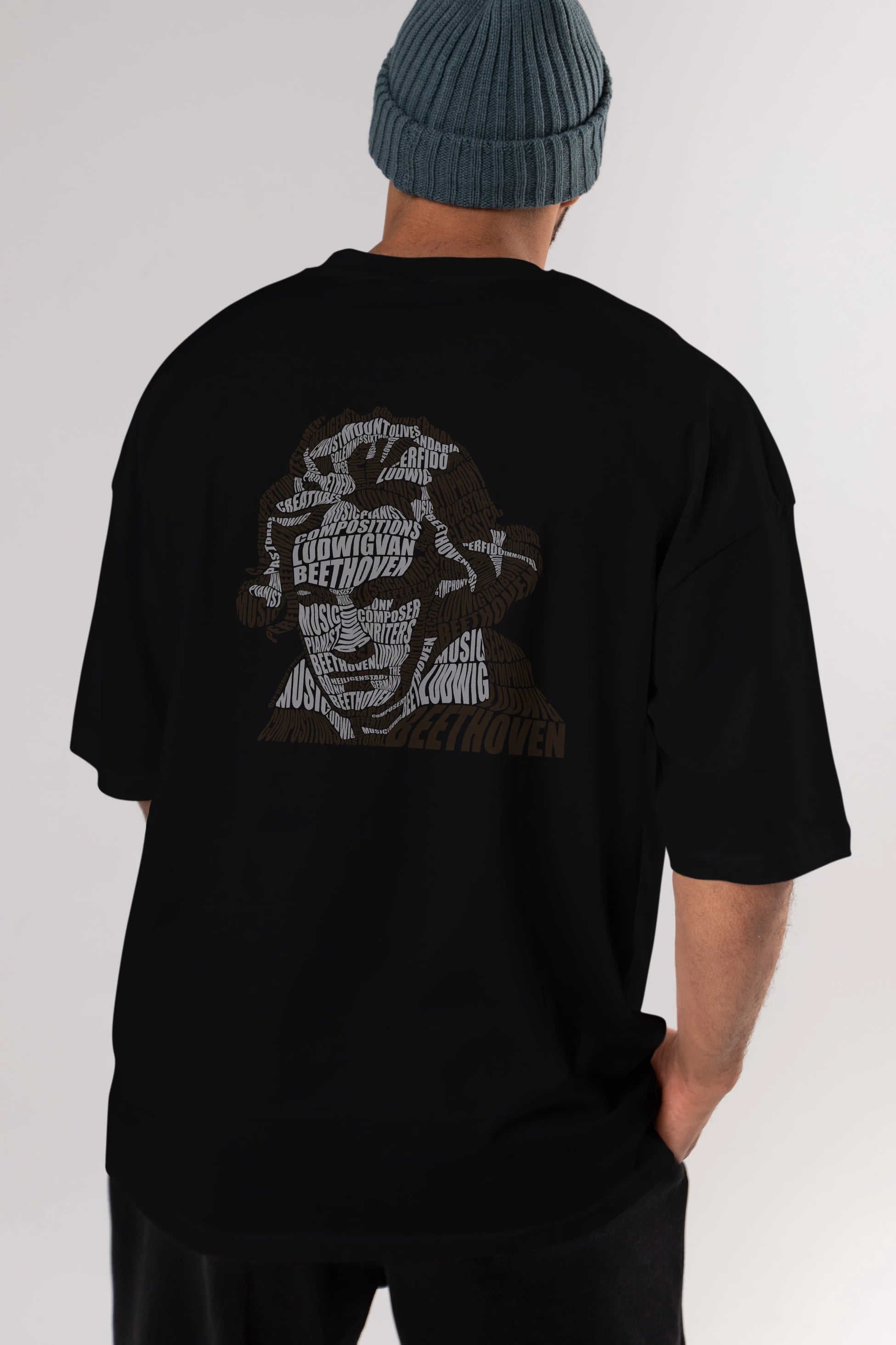 Ludwig van Beethoven Calligram Arka Baskılı Oversize t-shirt %100 pamuk Erkek Kadın Unisex