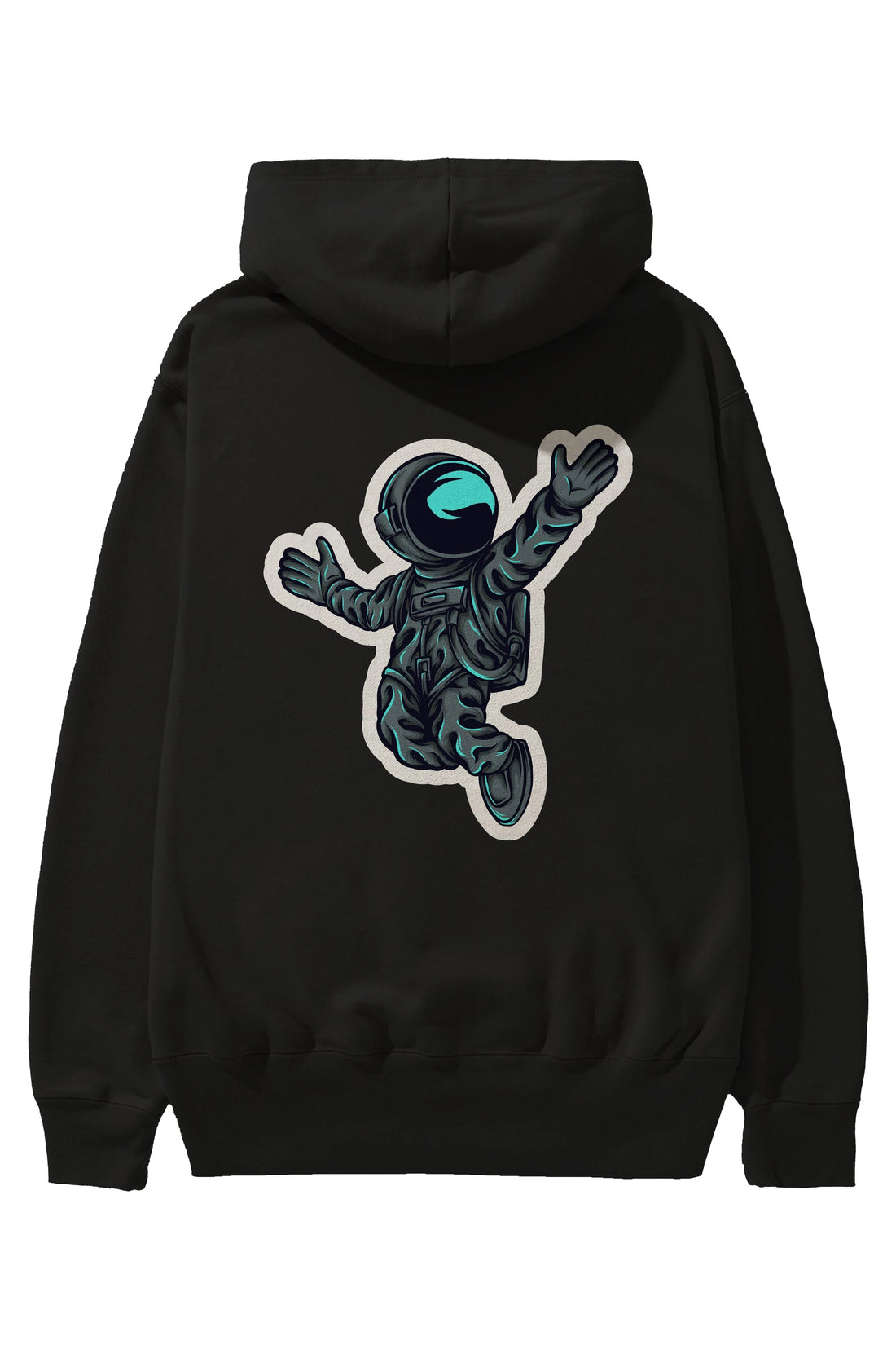 Happy Astronaut Sticker Arka Baskılı Hoodie Oversize Kapüşonlu Sweatshirt Erkek Kadın Unisex
