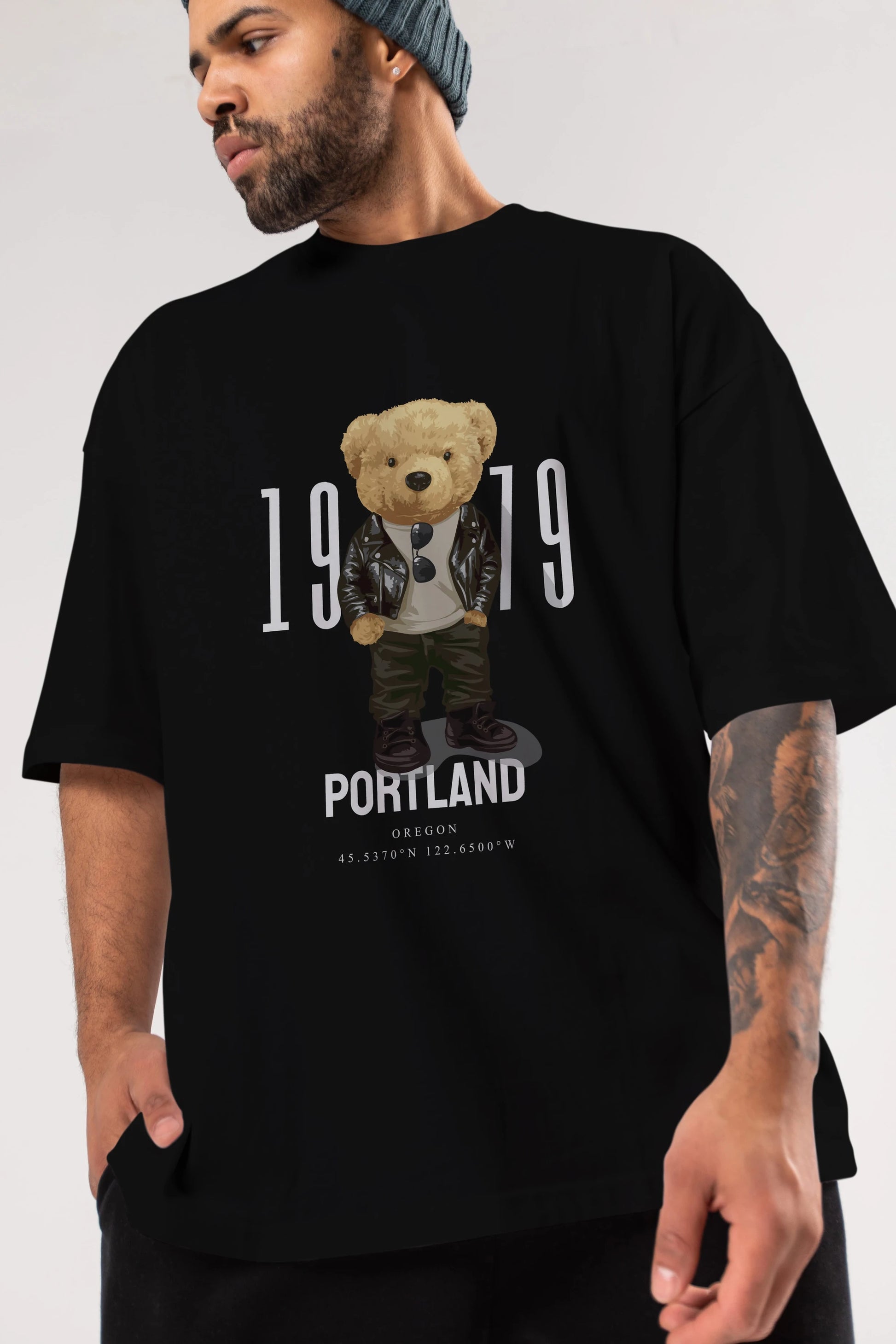 Teddy Bear Portland Ön Baskılı Oversize t-shirt Erkek Kadın Unisex %100 Pamuk