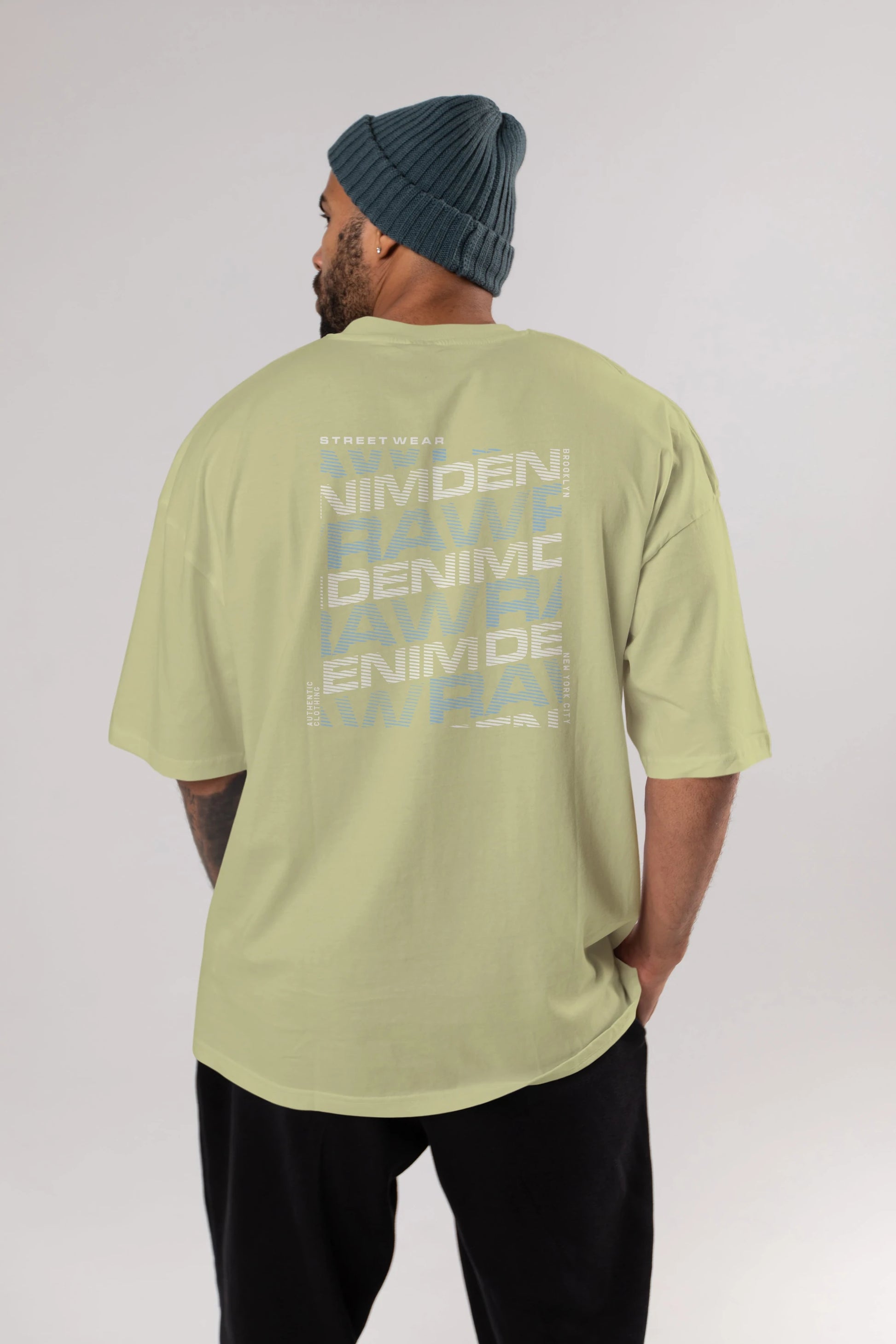 Raw Denim Arka Baskılı Oversize t-shirt Erkek Kadın Unisex