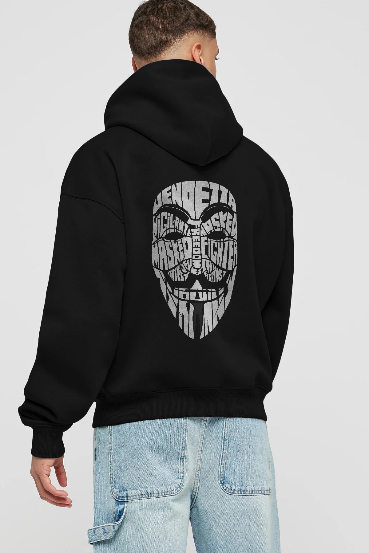 Vendetta Arka Baskılı Hoodie Oversize Kapüşonlu Sweatshirt Erkek Kadın Unisex