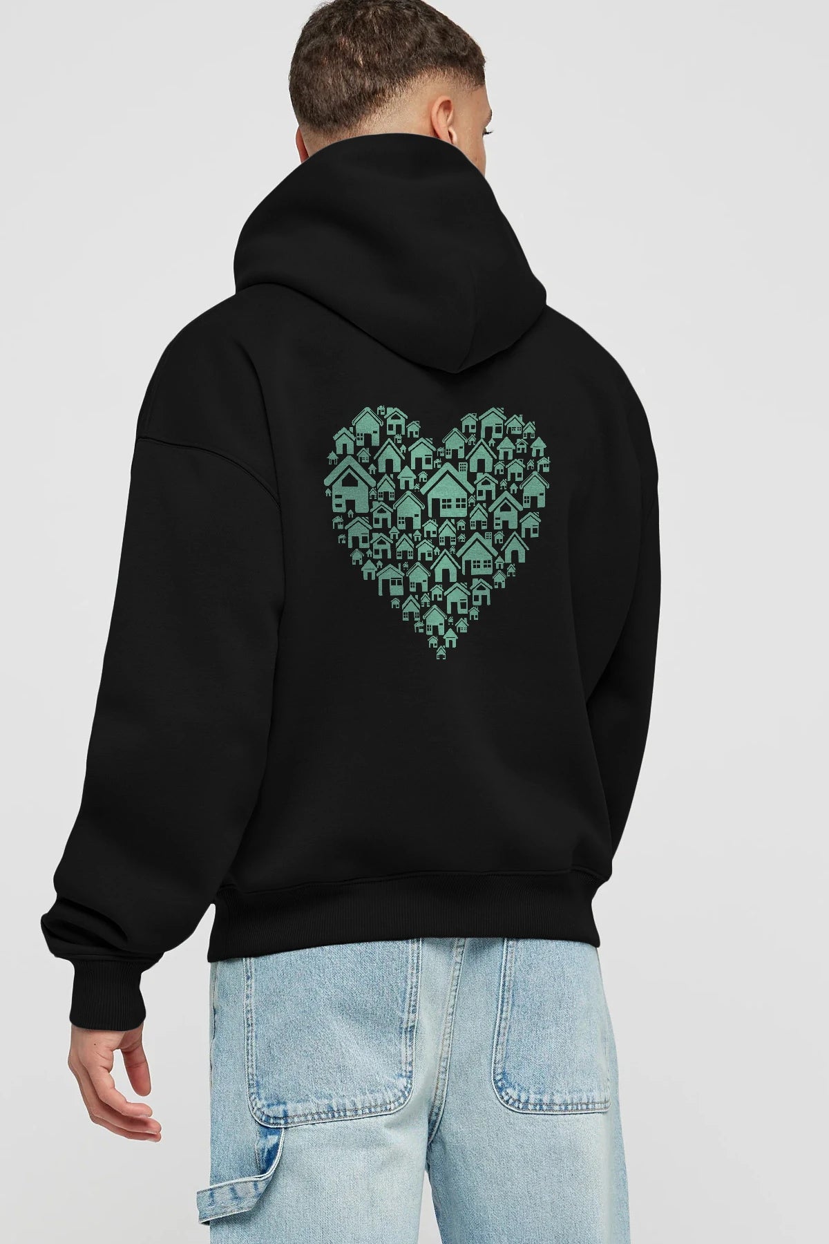 Home Heart Arka Baskılı Hoodie Oversize Kapüşonlu Sweatshirt Erkek Kadın Unisex