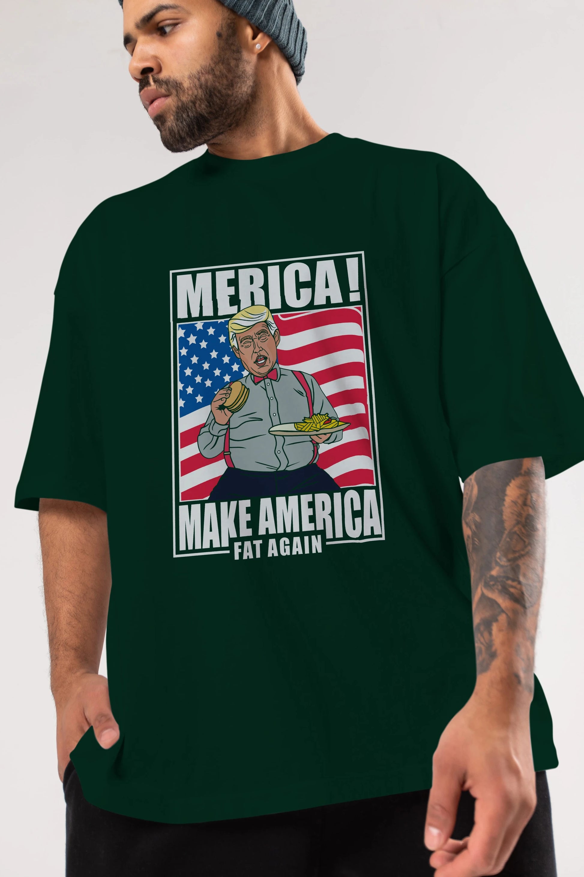 Trump Burger Ön Baskılı Oversize t-shirt Erkek Kadın Unisex %100 Pamuk tişort