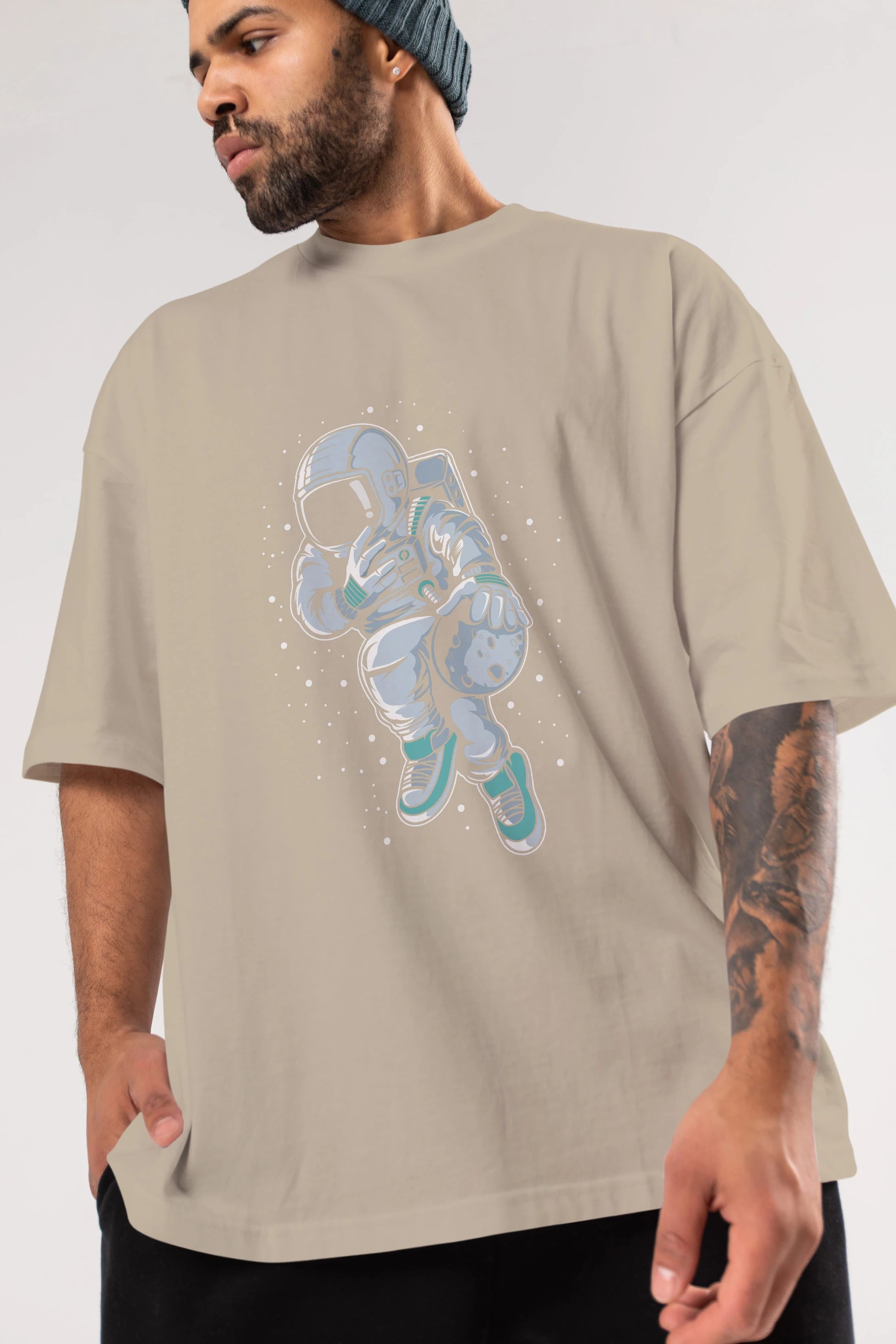 Astronaut Basketball (2) Ön Baskılı Oversize t-shirt Erkek Kadın Unisex