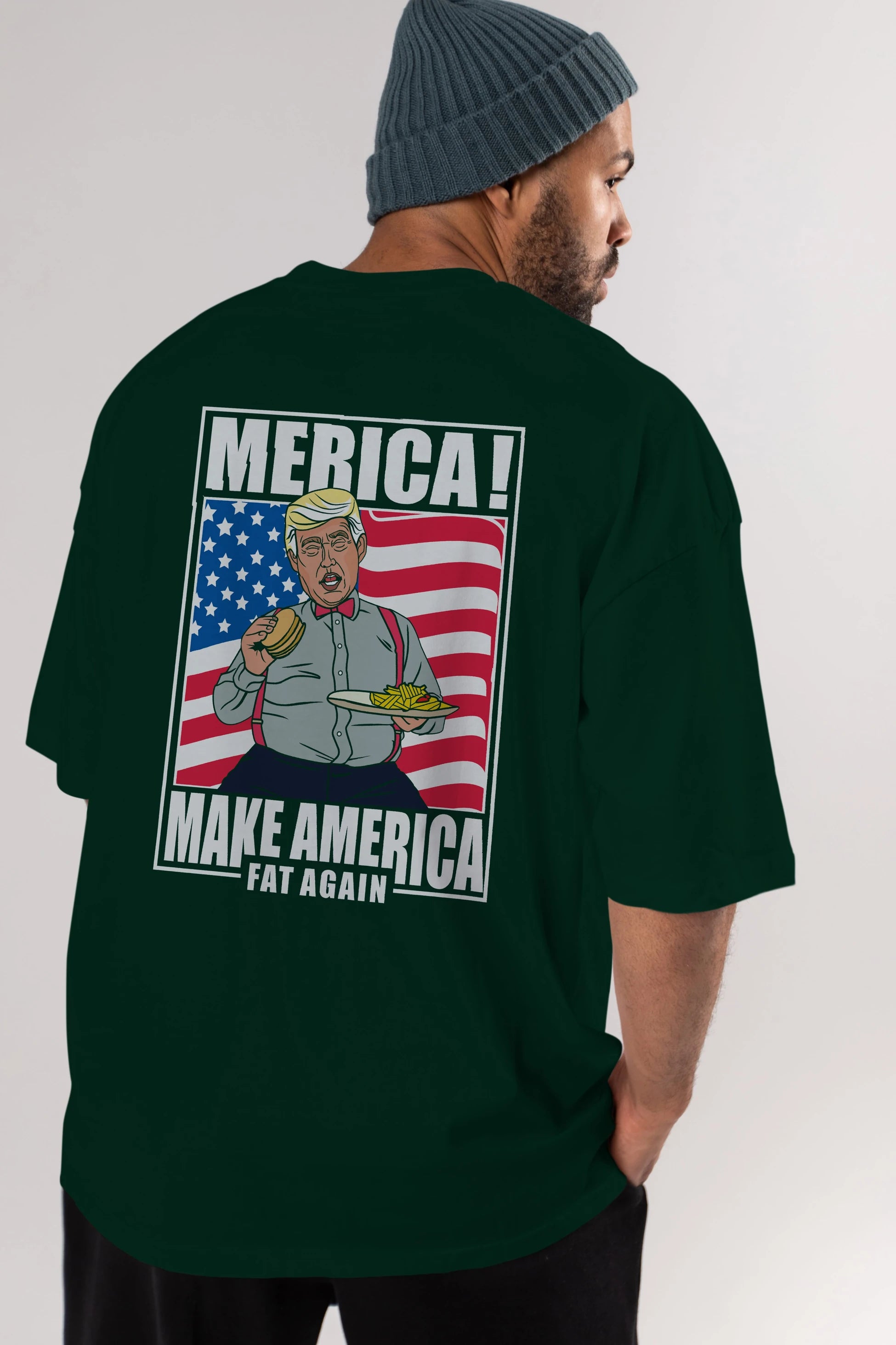 Trump Burger Arka Baskılı Oversize t-shirt Erkek Kadın Unisex %100 Pamuk tişort