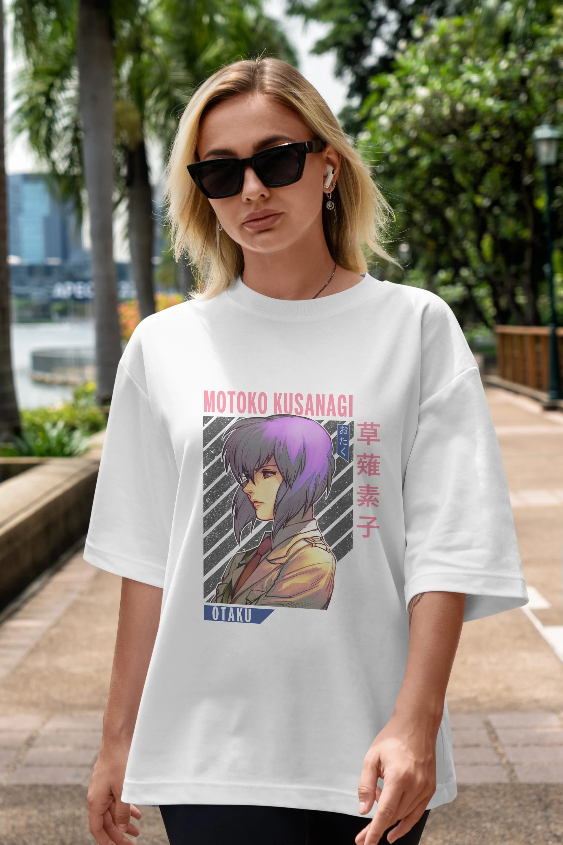 Motoko Kusanagi 4 Anime Ön Baskılı Oversize t-shirt %100 pamuk Erkek Kadın Unisex