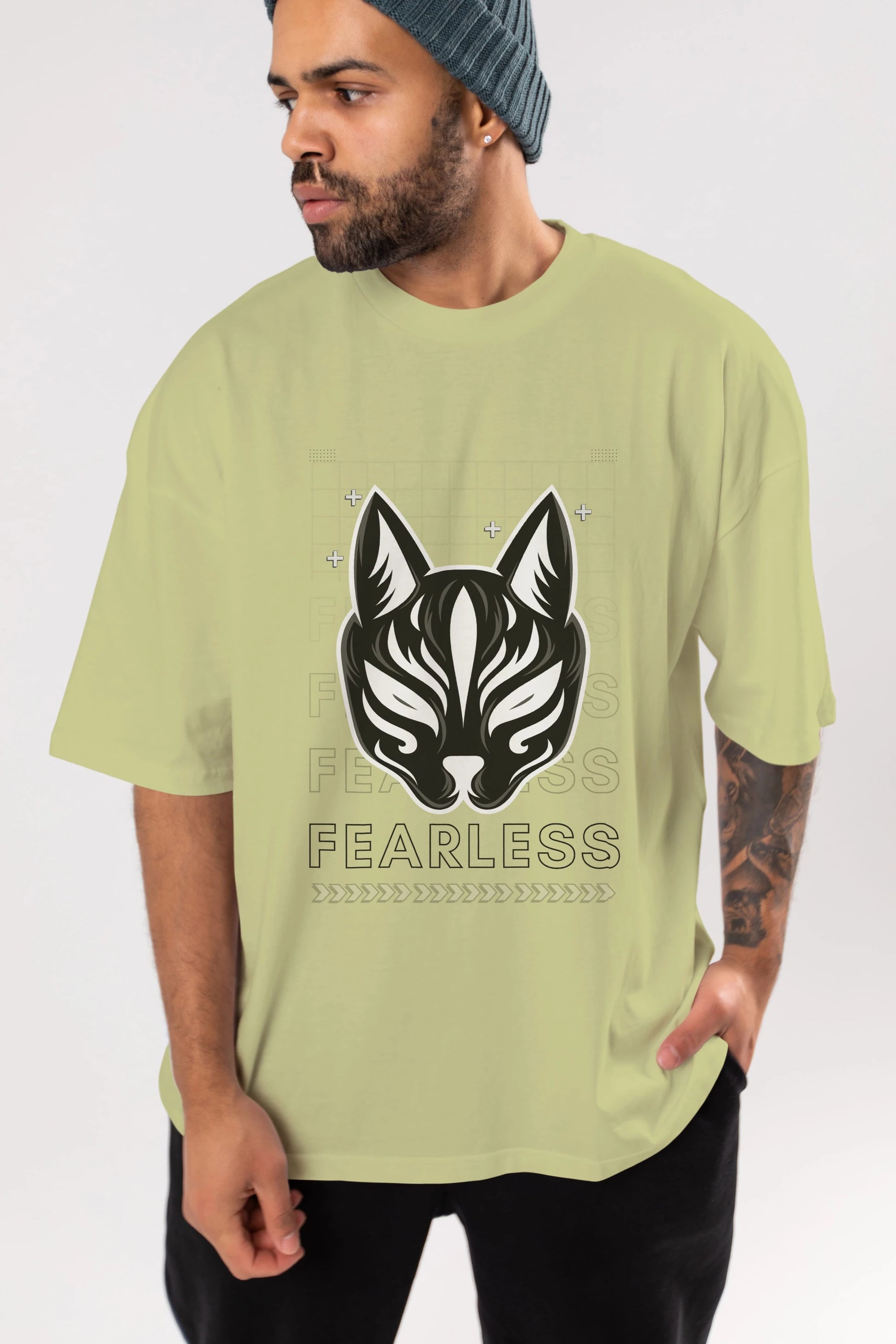Fearless Yazılı Ön Baskılı Oversize t-shirt Erkek Kadın Unisex
