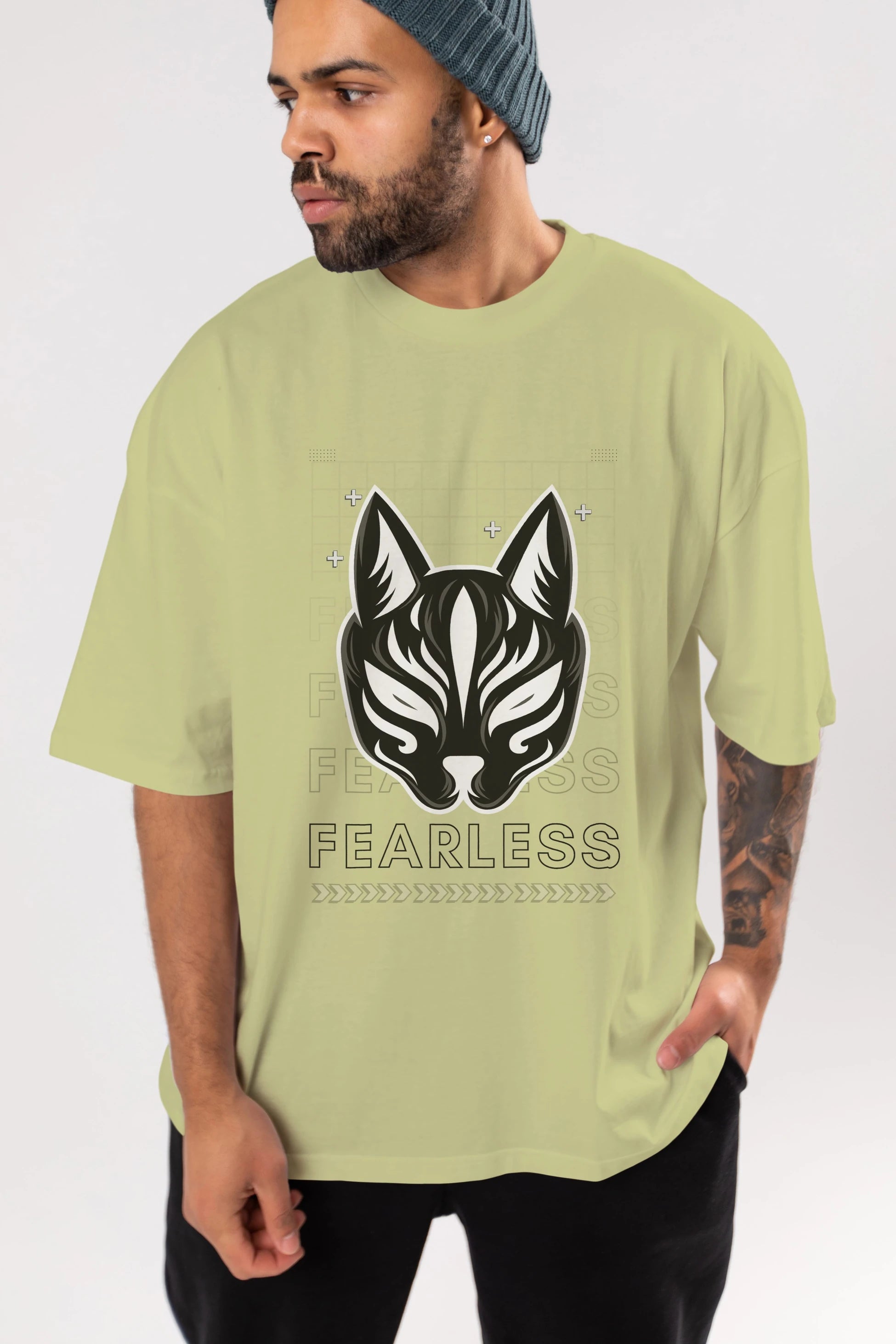 Fearless Yazılı Ön Baskılı Oversize t-shirt Erkek Kadın Unisex