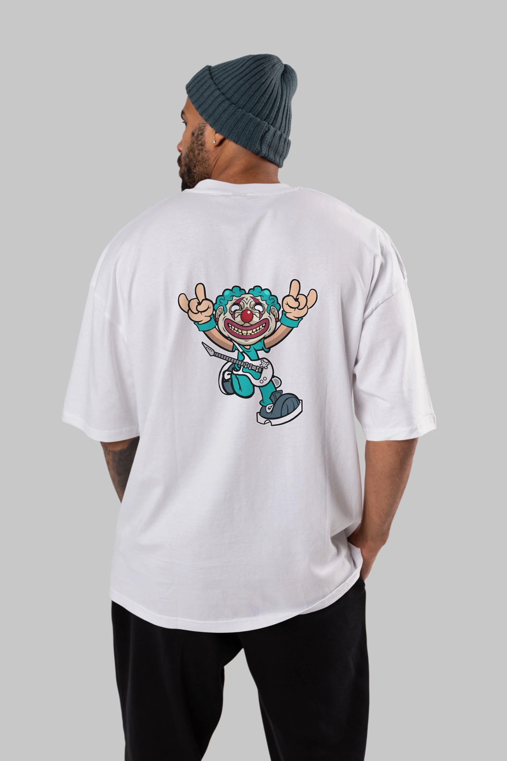 Clown Punk Arka Baskılı Oversize t-shirt Erkek Kadın Unisex %100 Pamuk tişort