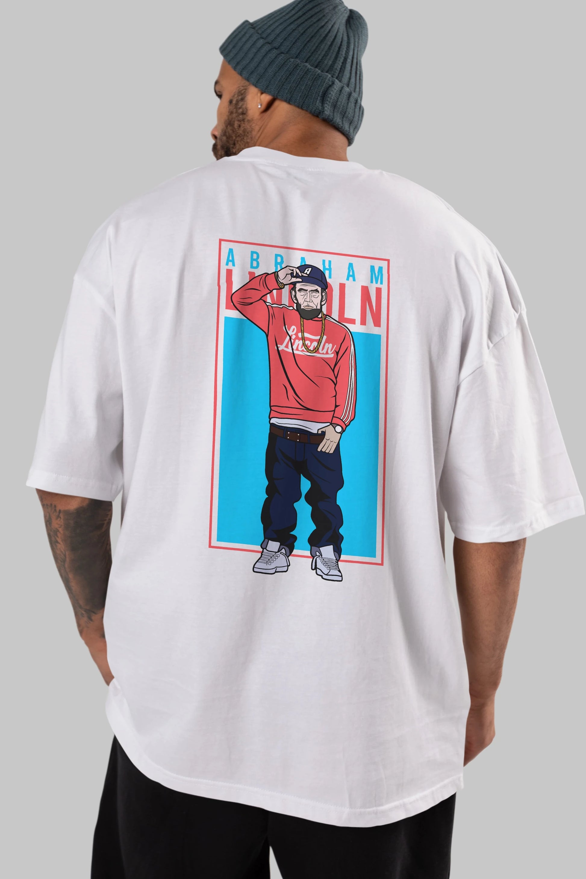 Abraham Lincoln Arka Baskılı Oversize t-shirt Erkek Kadın Unisex %100 Pamuk tişort