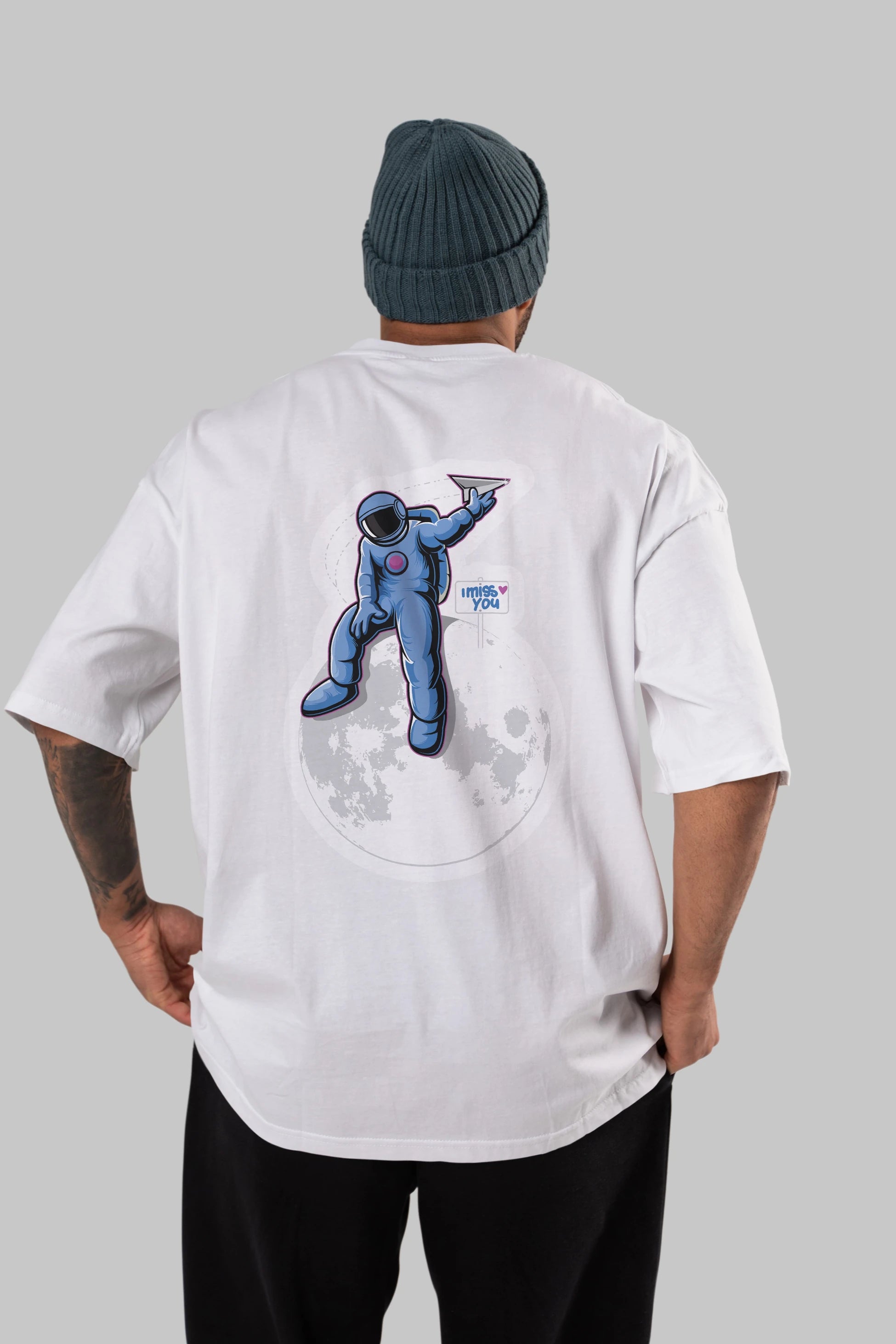 Astro Missing Earth Sticker Arka Baskılı Oversize t-shirt Erkek Kadın Unisex