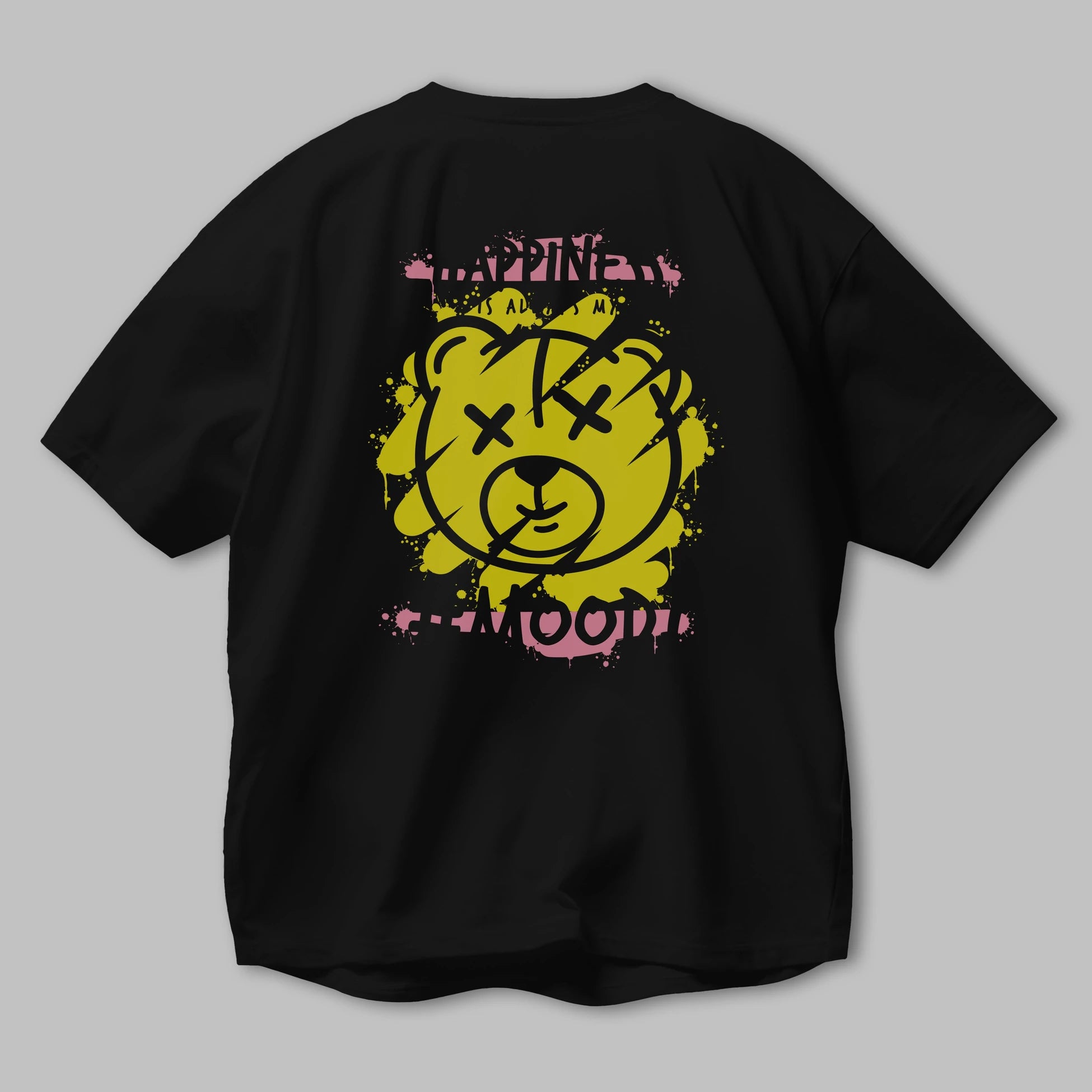 Happiness Mood Bear Arka Baskılı Oversize t-shirt Erkek Kadın Unisex