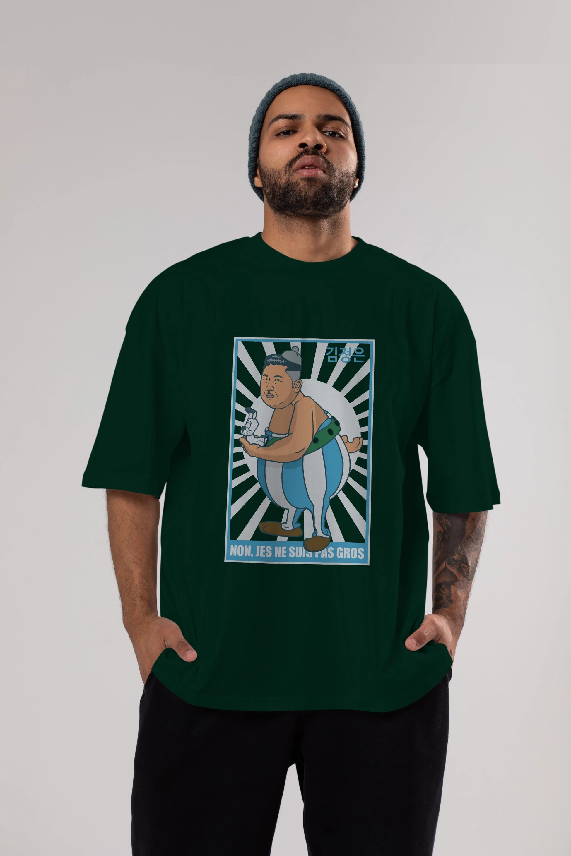 Obelix Jong Un Ön Baskılı Oversize t-shirt Erkek Kadın Unisex %100 Pamuk tişort