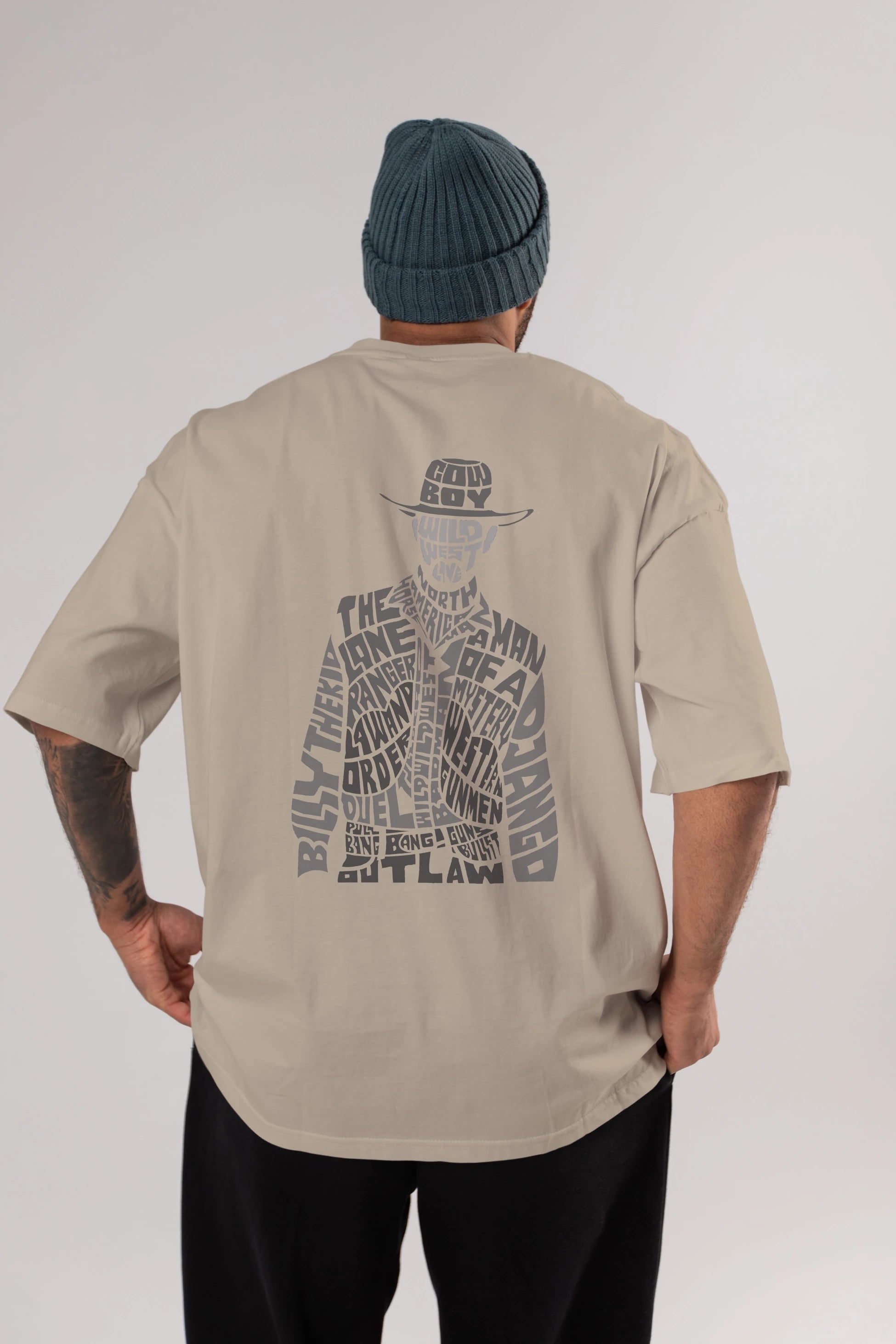 Cowboy Arka Baskılı Oversize t-shirt %100 pamuk Erkek Kadın Unisex