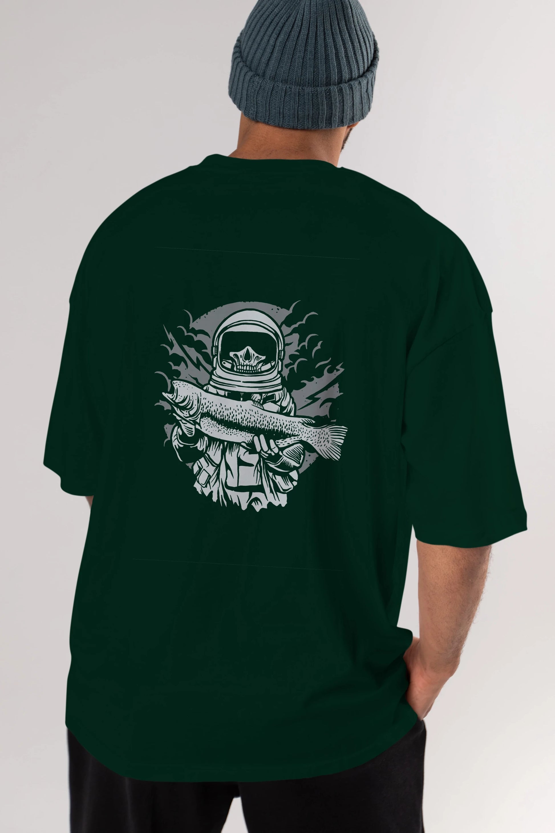 Astronaut Fishing Arka Baskılı Oversize t-shirt Erkek Kadın Unisex %100 Pamuk