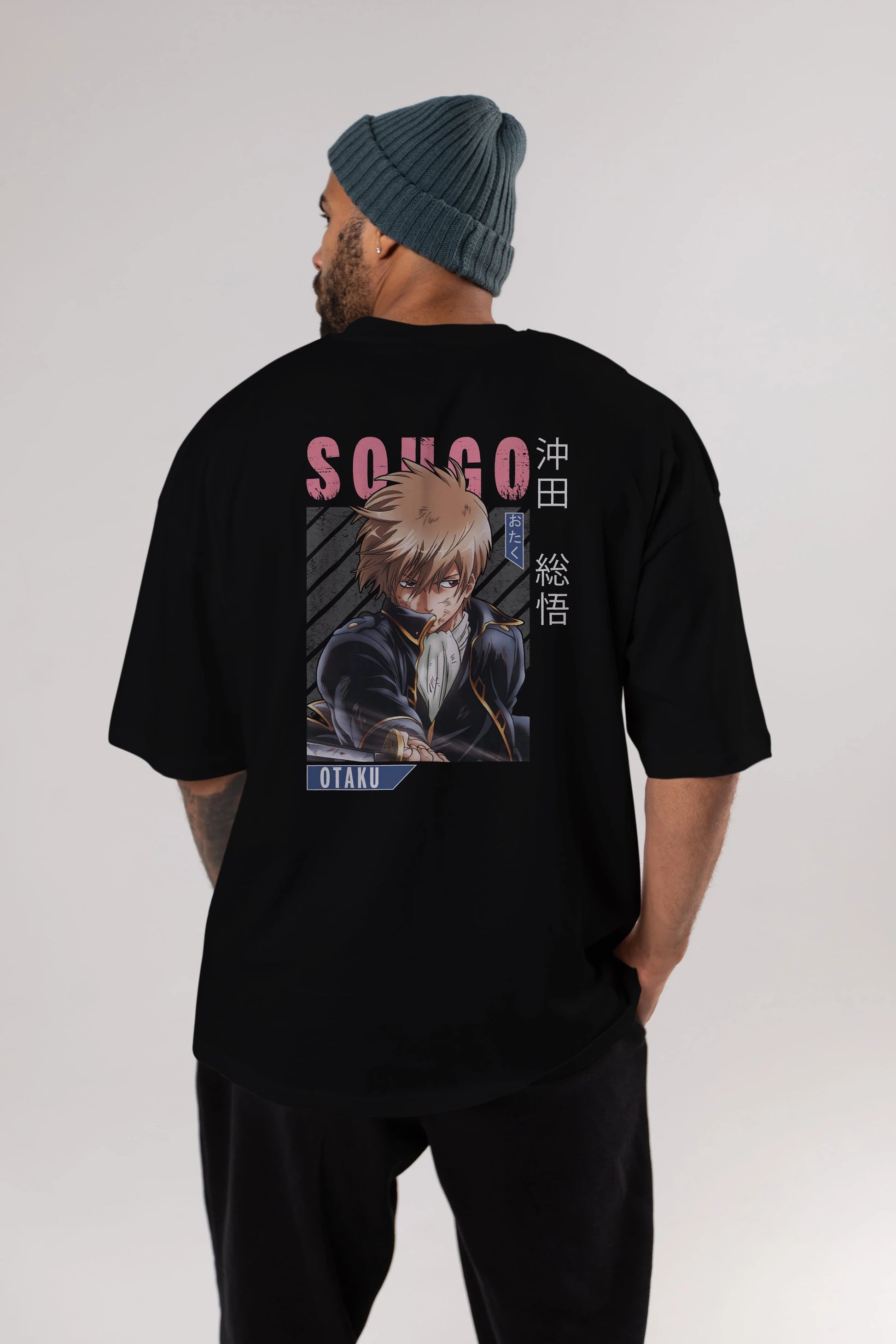Sougo Okita GINTAMA Anime Arka Baskılı Oversize t-shirt Erkek Kadın Unisex