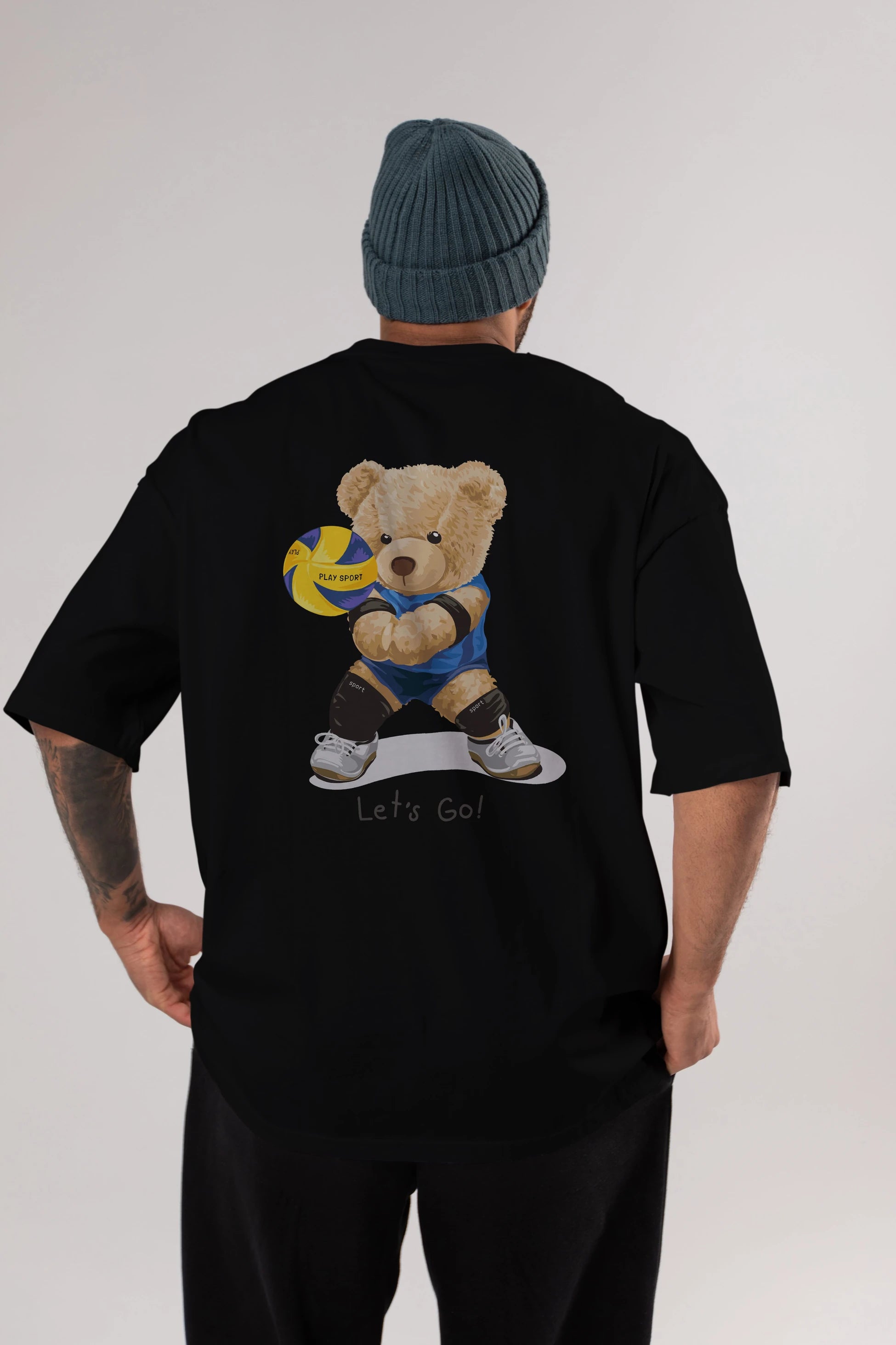 Teddy Bear Lets Go Arka Baskılı Oversize t-shirt Erkek Kadın Unisex %100 Pamuk
