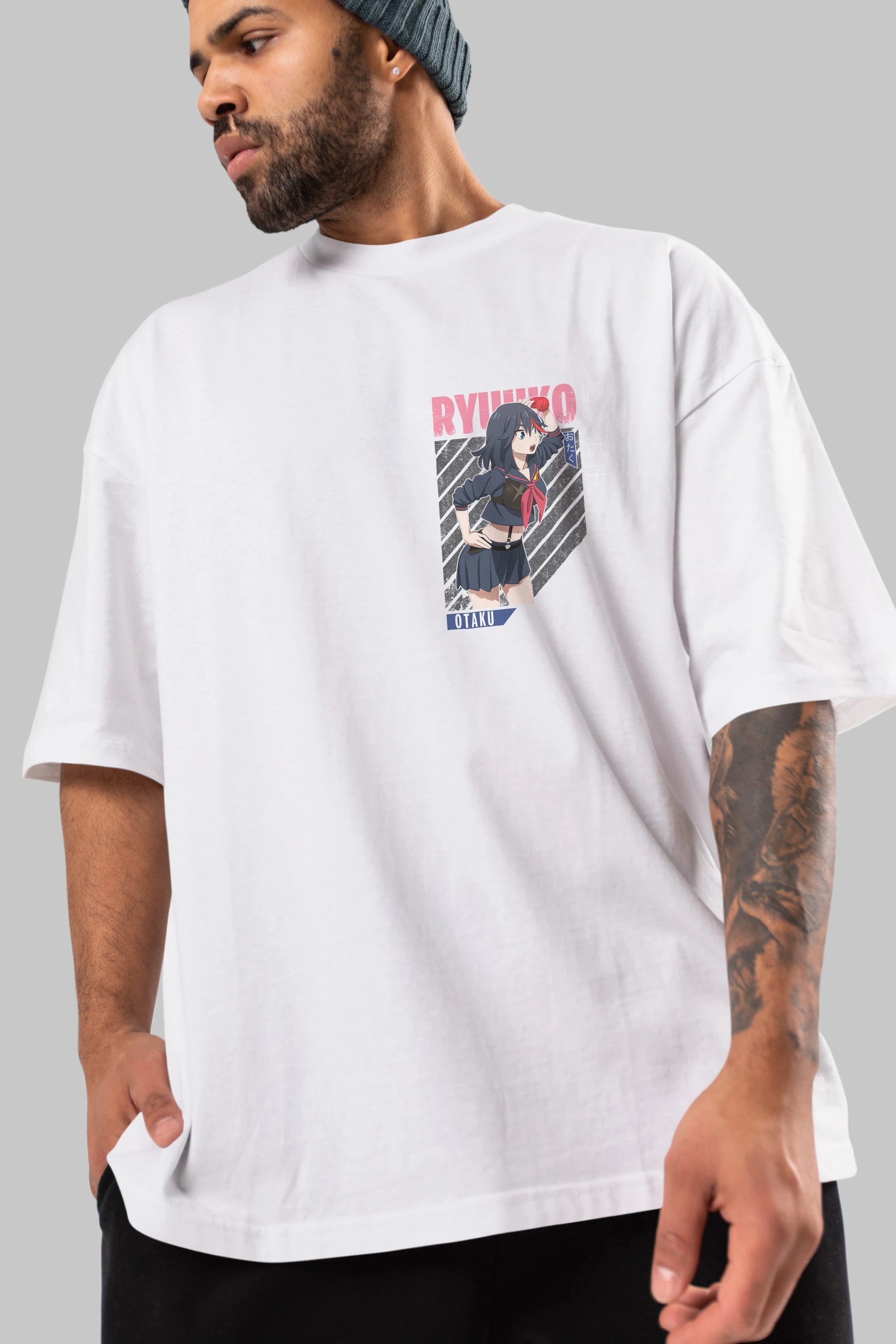 Ryuuko Matoi 6 Ön Sol Baskılı Oversize t-shirt Erkek Kadın Unisex %100 Pamuk Bisiklet Yaka tişort