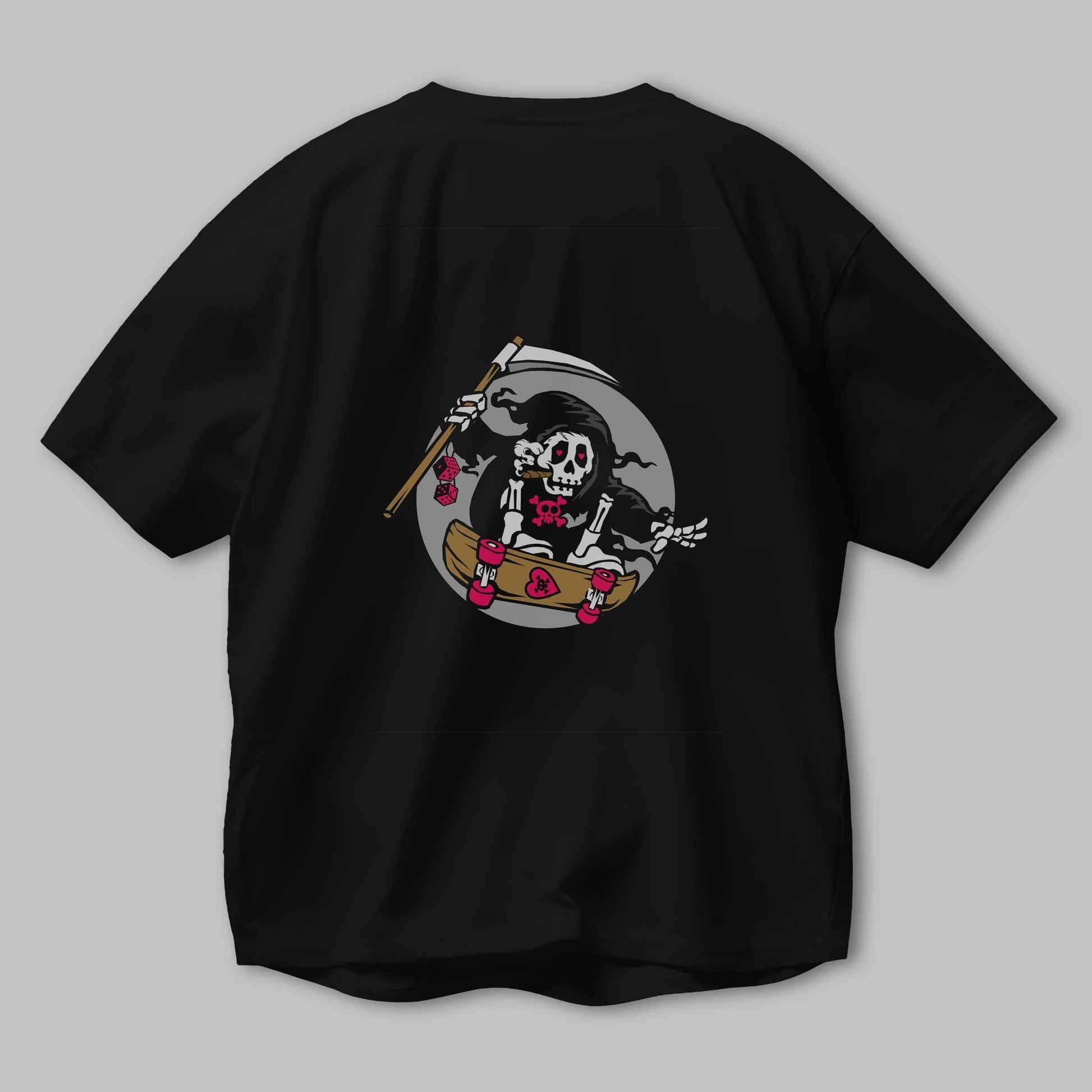 Grim Skater Arka Baskılı Oversize t-shirt Erkek Kadın Unisex %100 Pamuk tişort