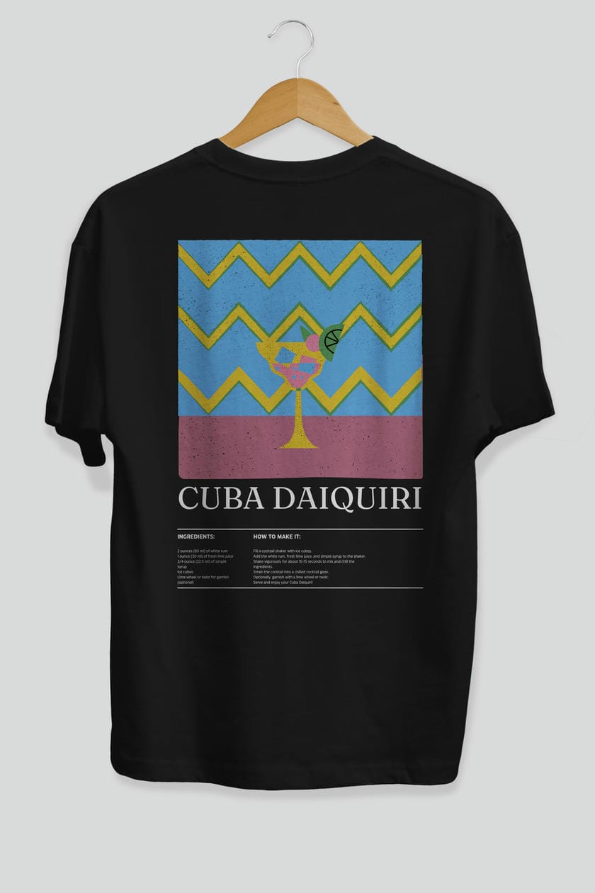 Cuba Daiquiri Kokteyl Serisi Arka Baskılı Oversize t-shirt Erkek Kadın %100 Pamuk Bisiklet Yaka tişort