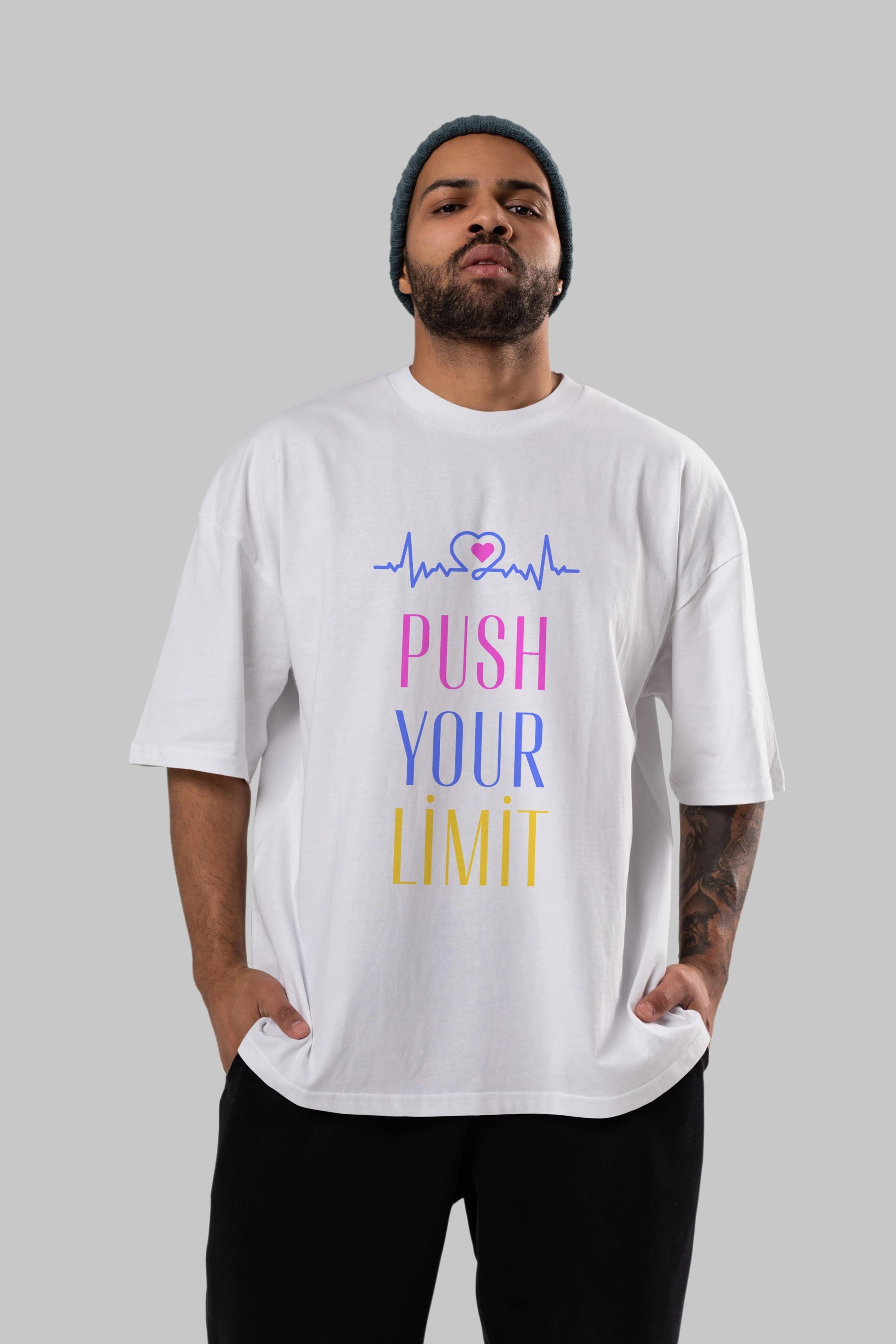 Push Your Limit Yazılı Ön Baskılı Oversize t-shirt Erkek Kadın Unisex