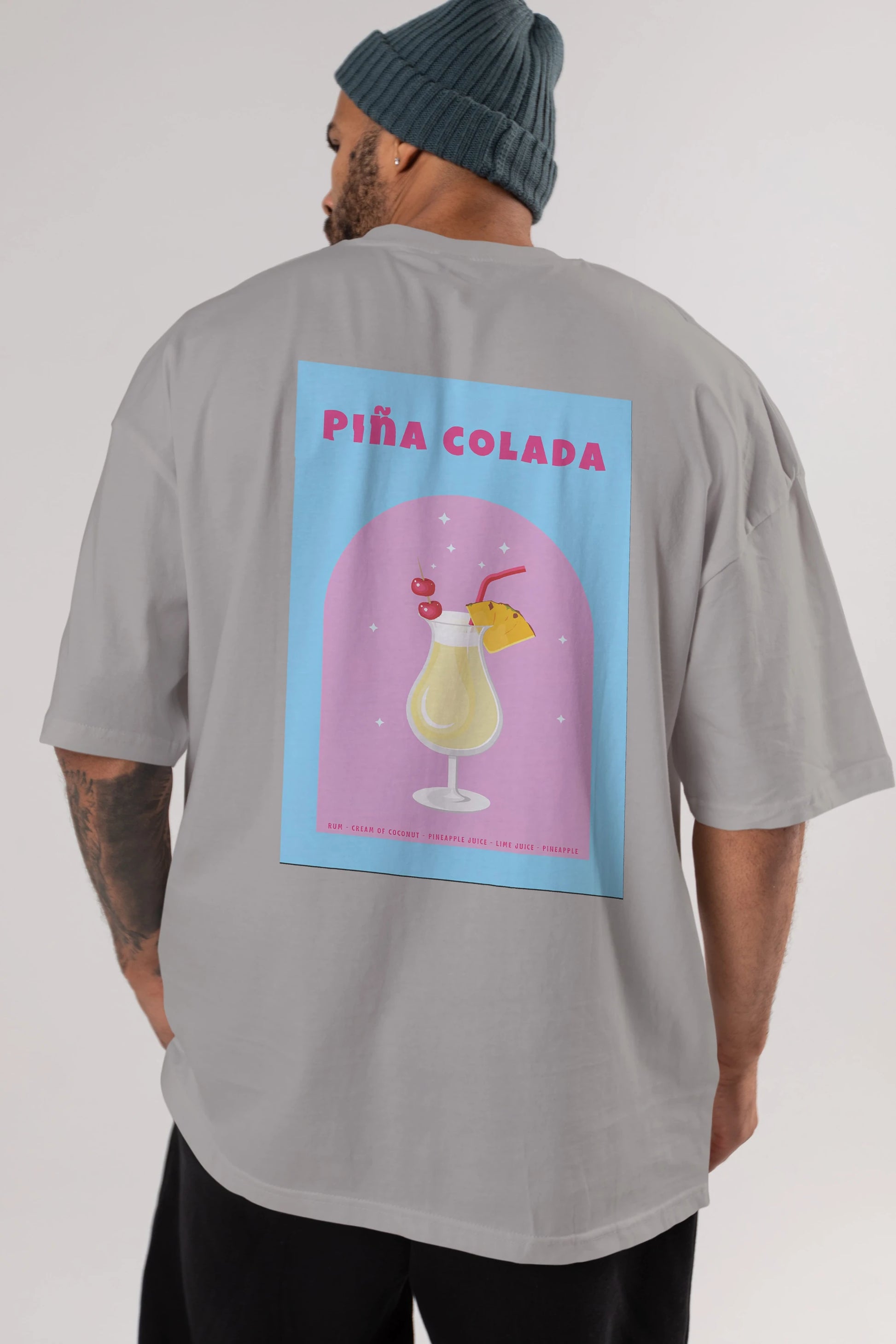 Pina Colada 2 Arka Baskılı Oversize t-shirt Erkek Kadın Unisex %100 Pamuk Bisiklet Yaka tişort
