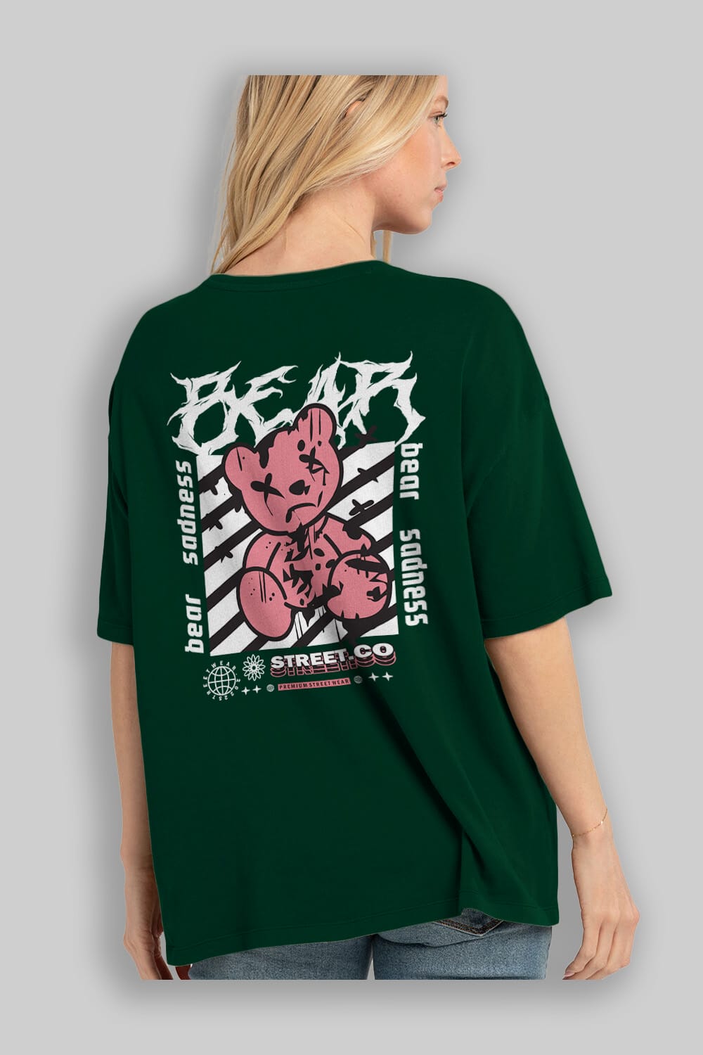 Bear Sadness Arka Baskılı Oversize t-shirt Erkek Kadın Unisex