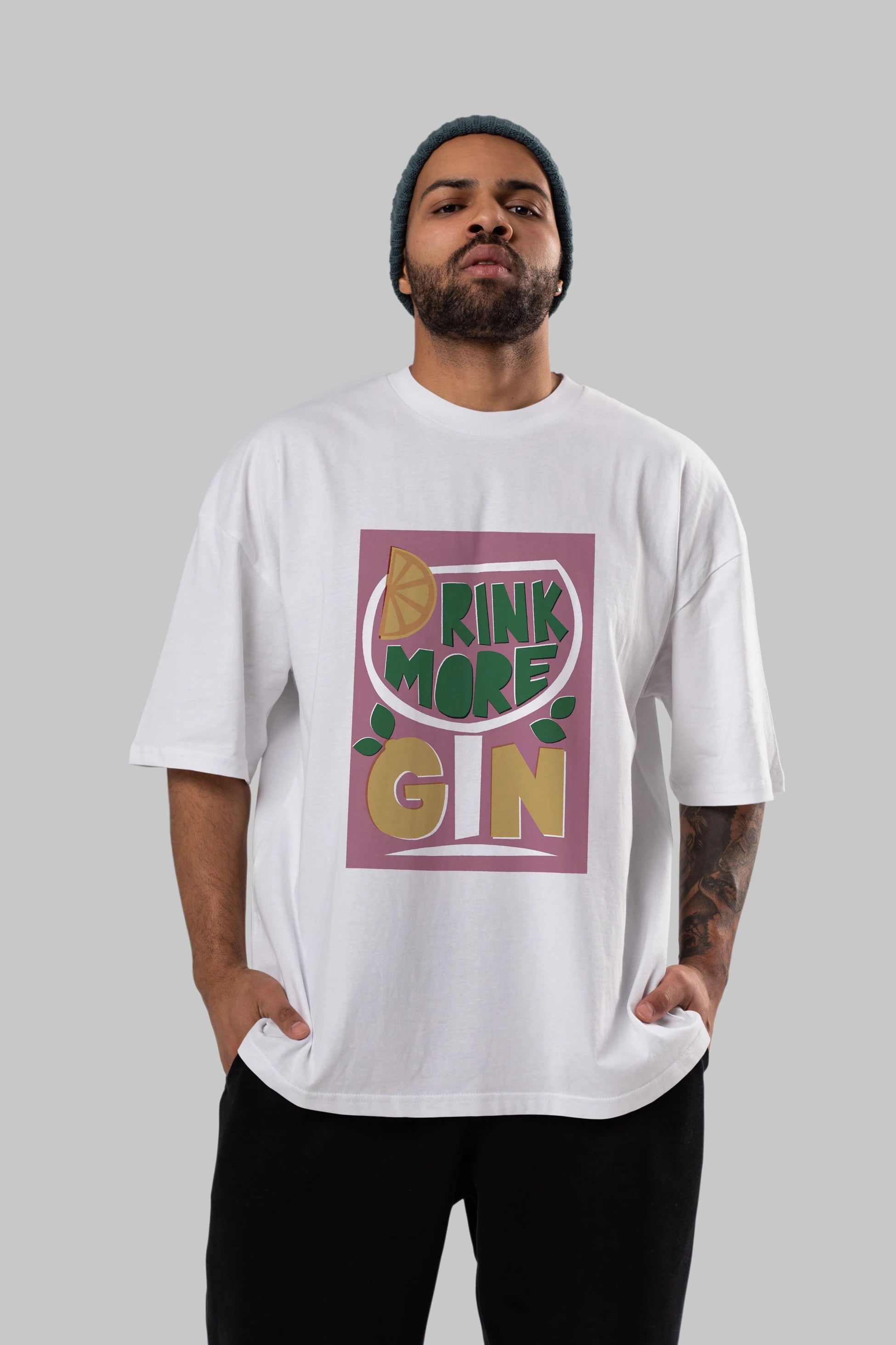 Drink More Gin Ön Baskılı Oversize t-shirt Erkek Kadın Unisex %100 Pamuk Bisiklet Yaka tişort