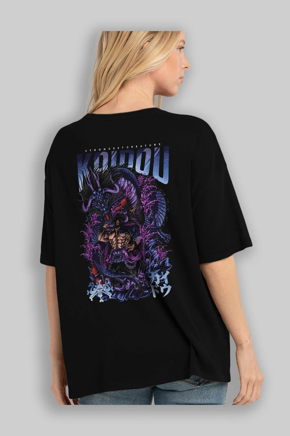 KAIDOU ONE PIECE Anime Arka Baskılı Oversize t-shirt Erkek Kadın Unisex