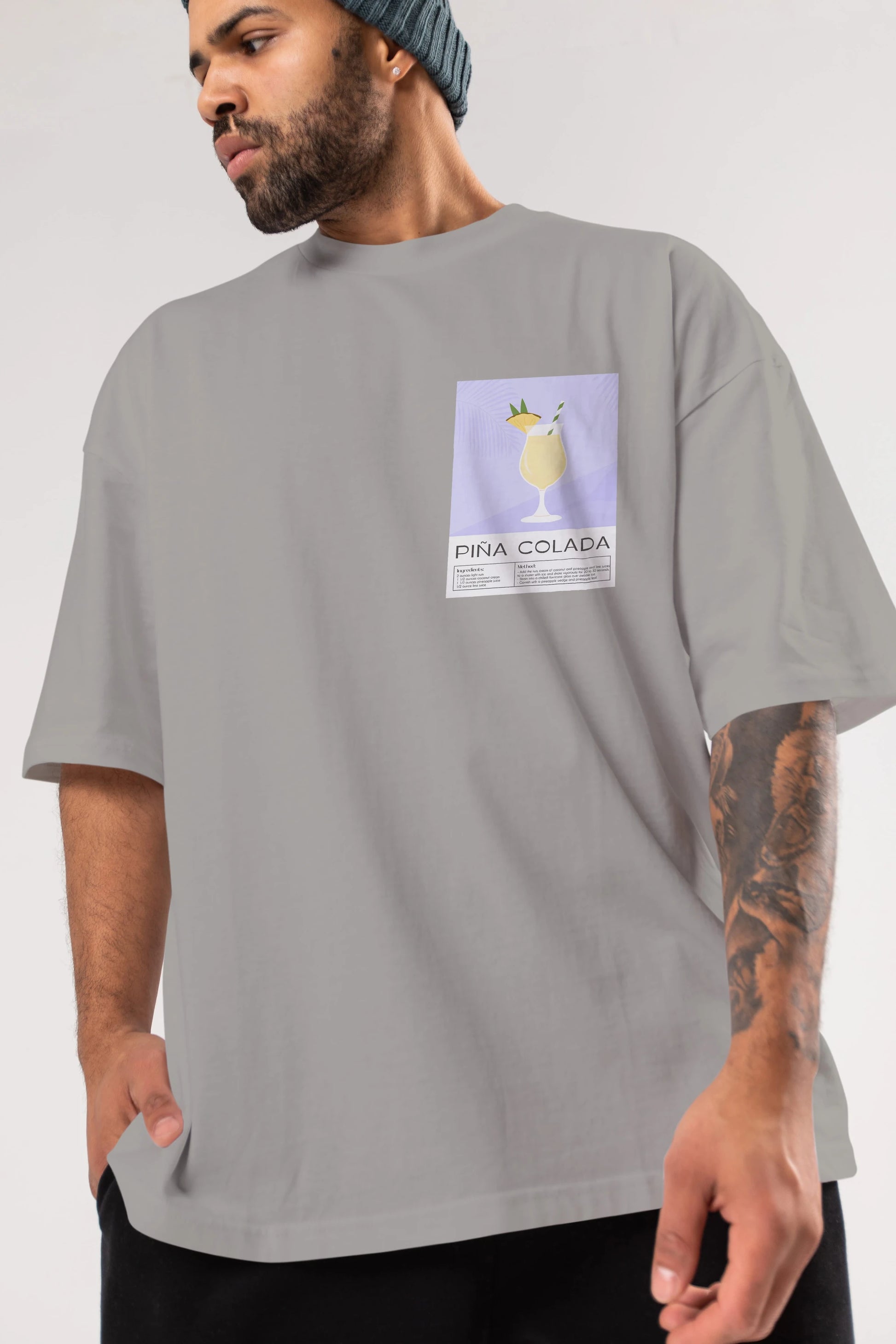 PIna Colada 6 Ön Sol Baskılı Oversize t-shirt Erkek Kadın Unisex %100 Pamuk Bisiklet Yaka tişort