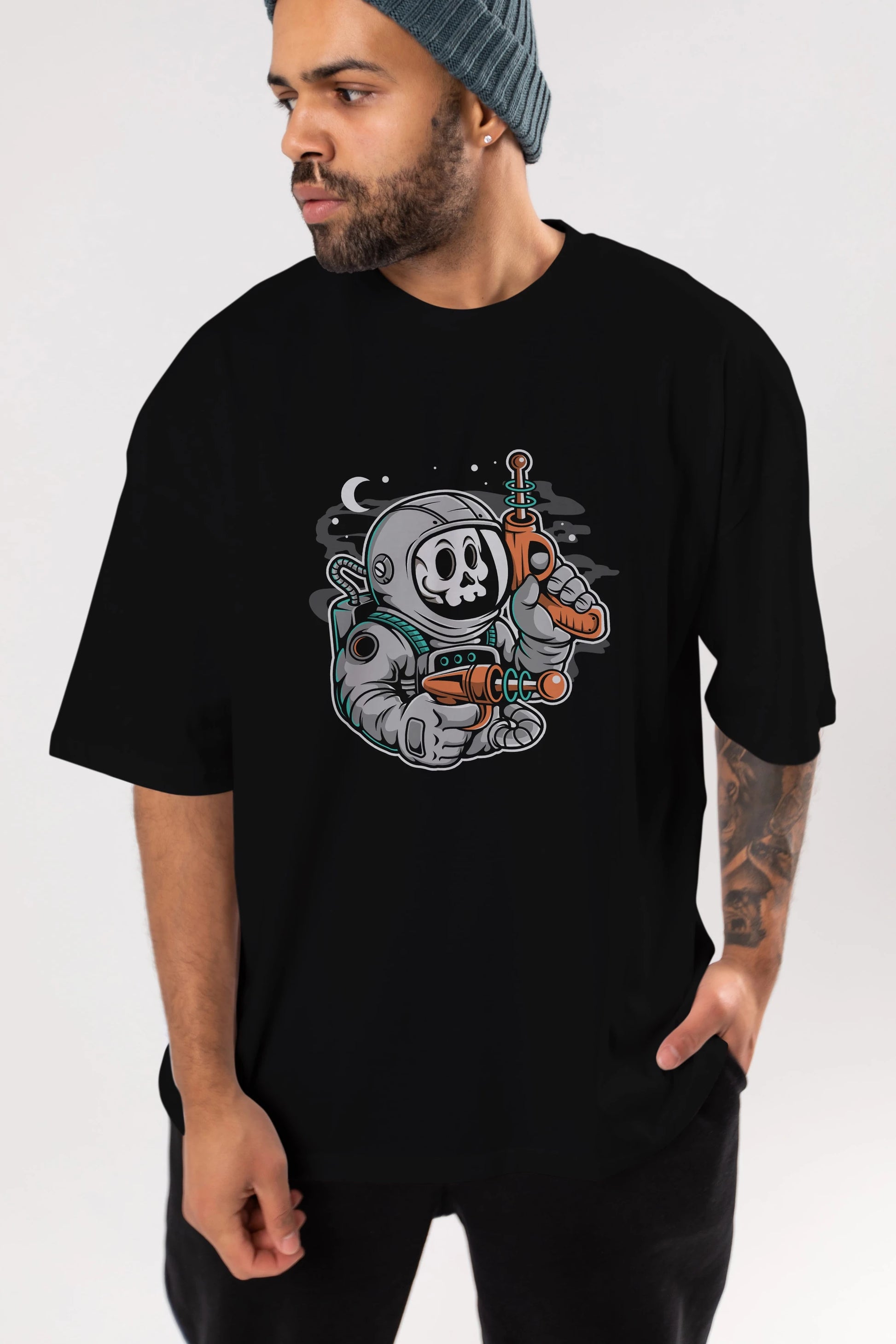 Astronaut Ray Gun Ön Baskılı Oversize t-shirt Erkek Kadın Unisex