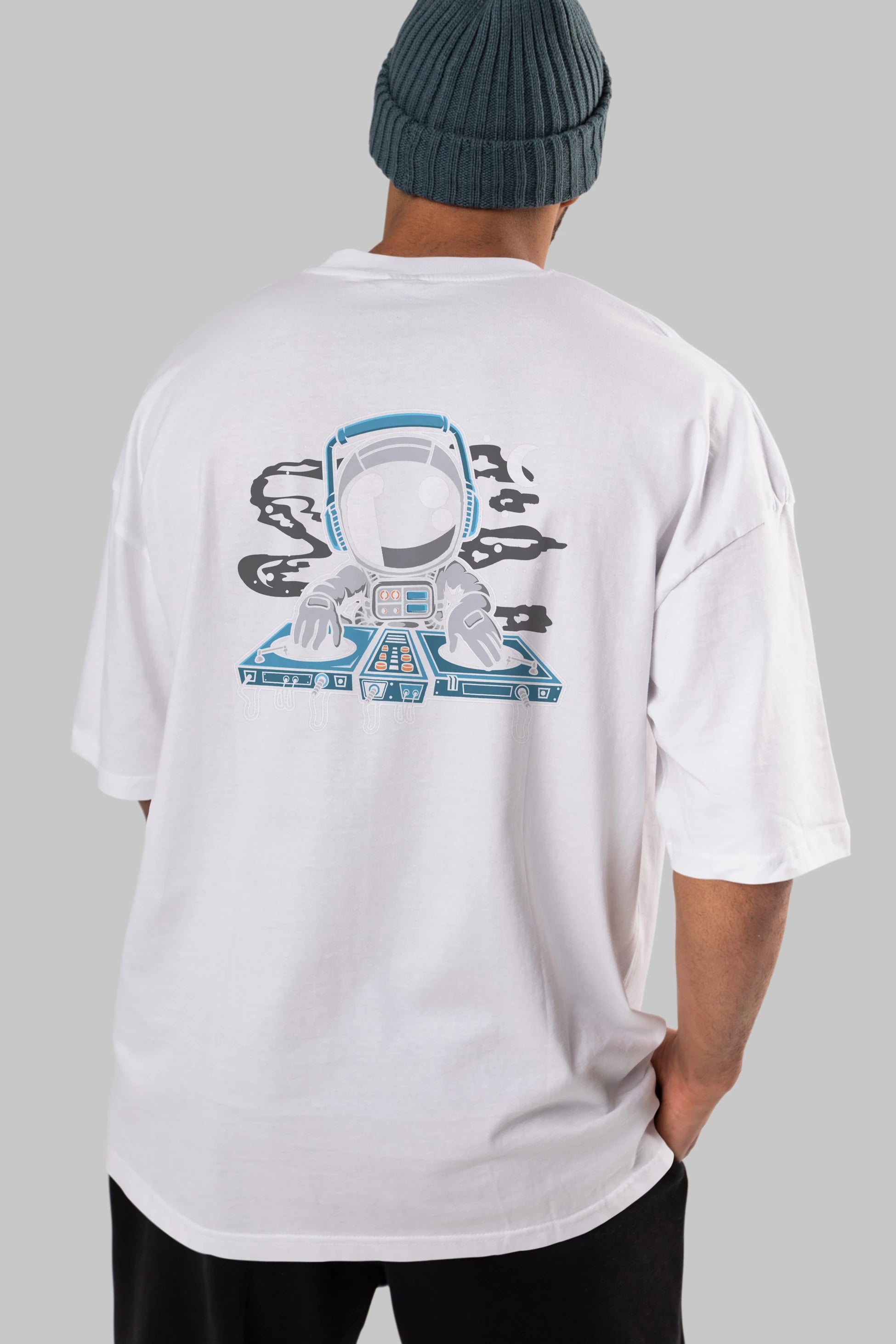 Astronaut Turntable Arka Baskılı Oversize t-shirt Erkek Kadın Unisex