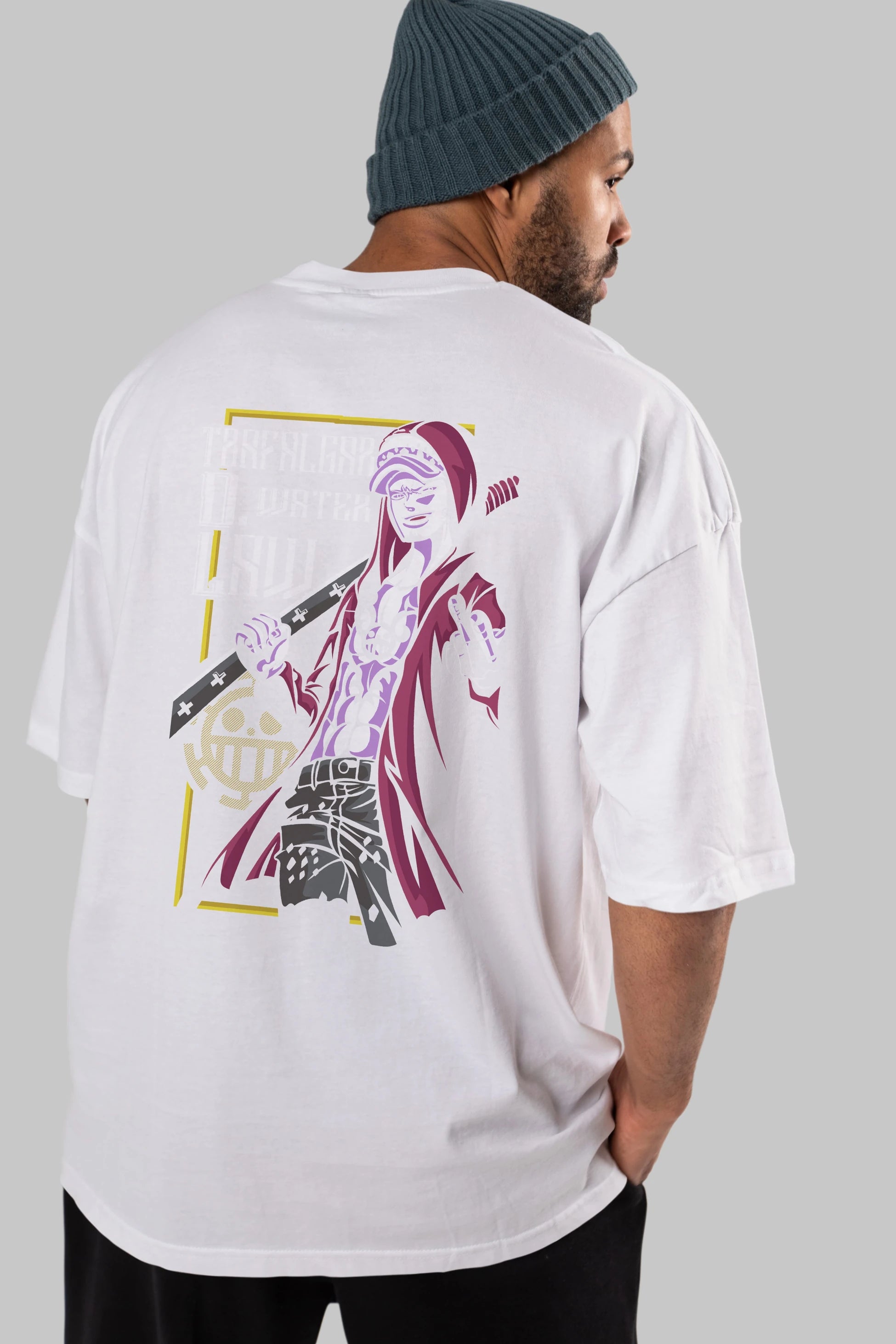 Trafalgar D. Water Law Anime Arka Baskılı Oversize t-shirt Erkek Kadın Unisex %100 pamuk tişort