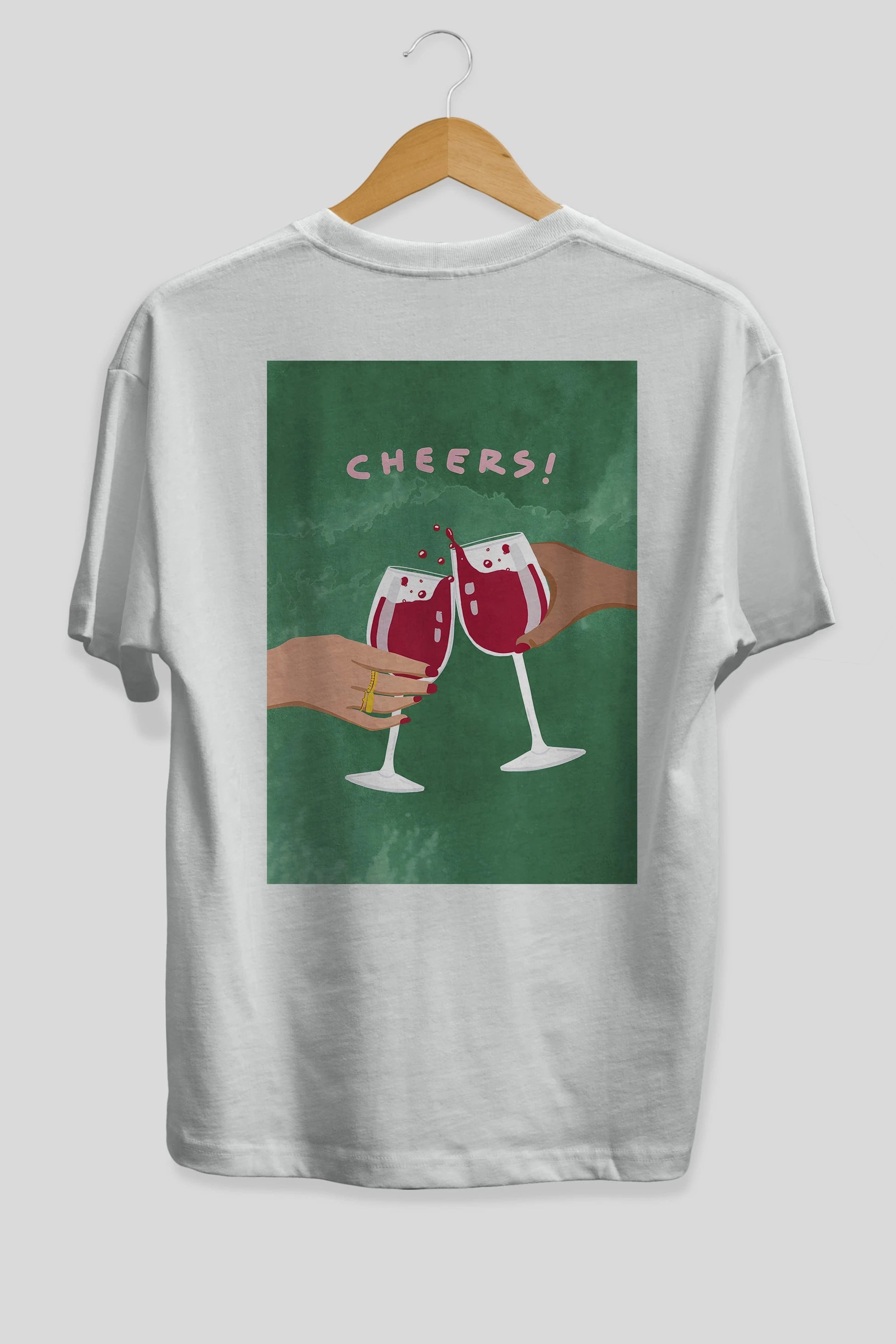 Cheers Arka Baskılı Oversize t-shirt Erkek Kadın Unisex %100 Pamuk Bisiklet Yaka tişort