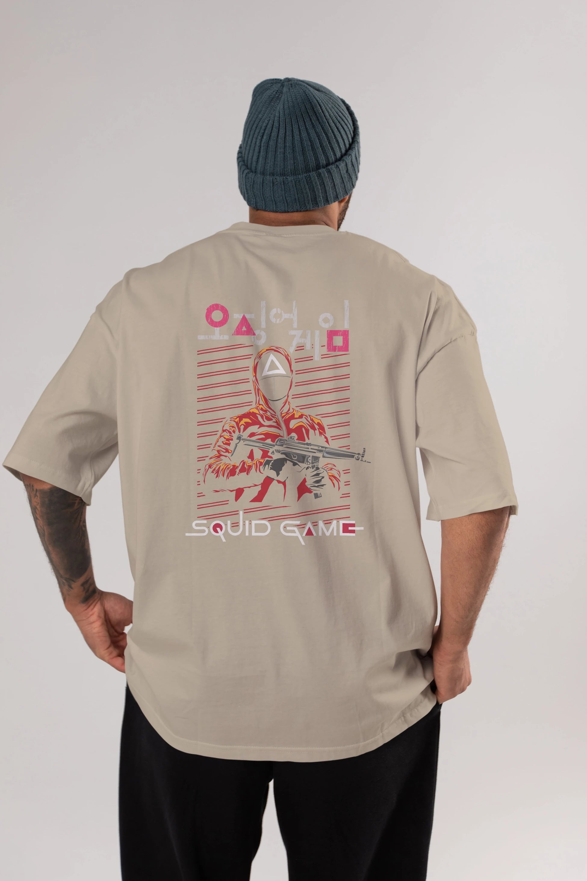 Squid Game (2) Arka Baskılı Oversize t-shirt Erkek Kadın Unisex %100 Pamuk Bisiklet Yaka tişort