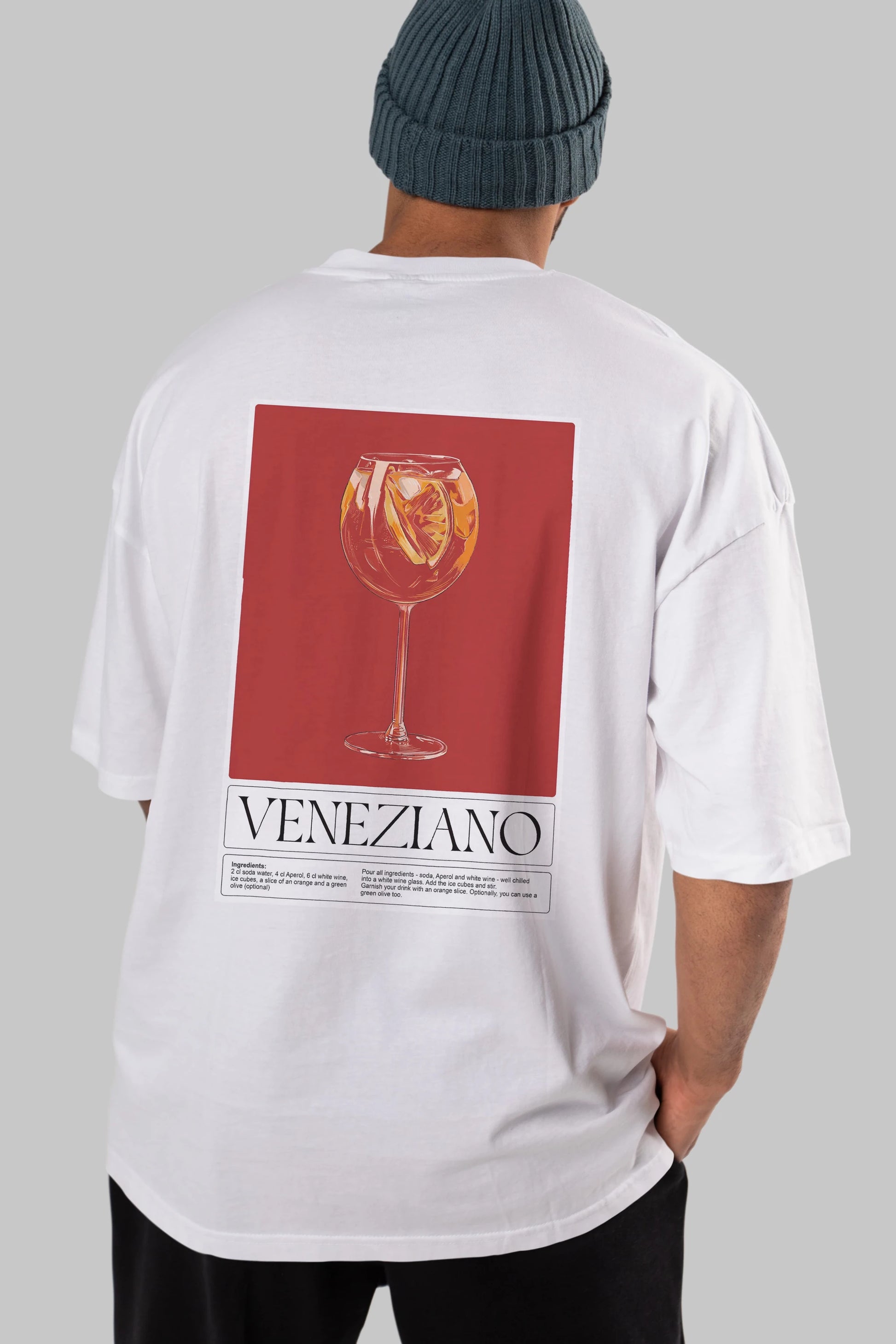 Veneziano Arka Baskılı Oversize t-shirt Erkek Kadın Unisex %100 Pamuk Bisiklet Yaka tişort