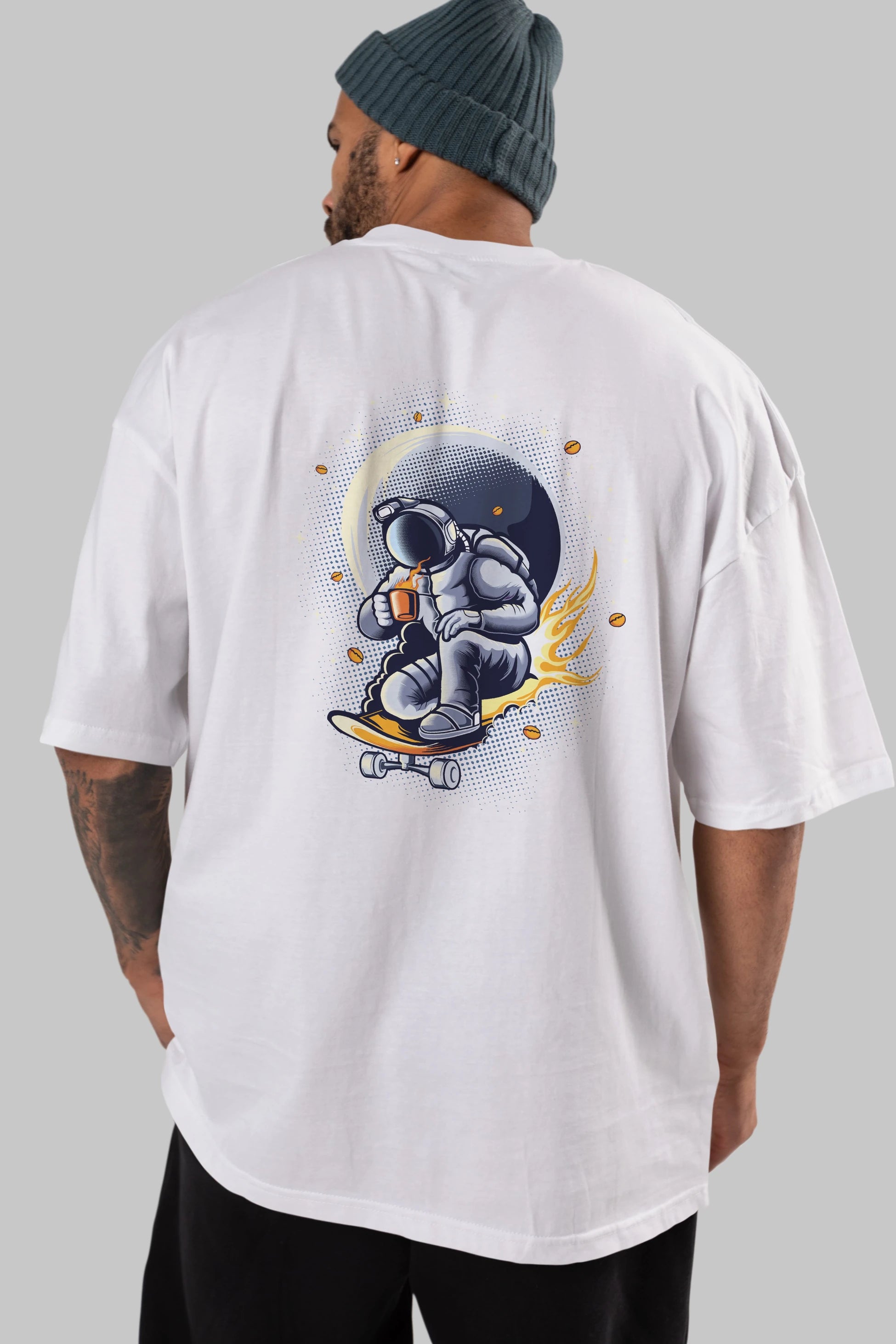 Astro Coffee Addict Arka Baskılı Oversize t-shirt Erkek Kadın Unisex