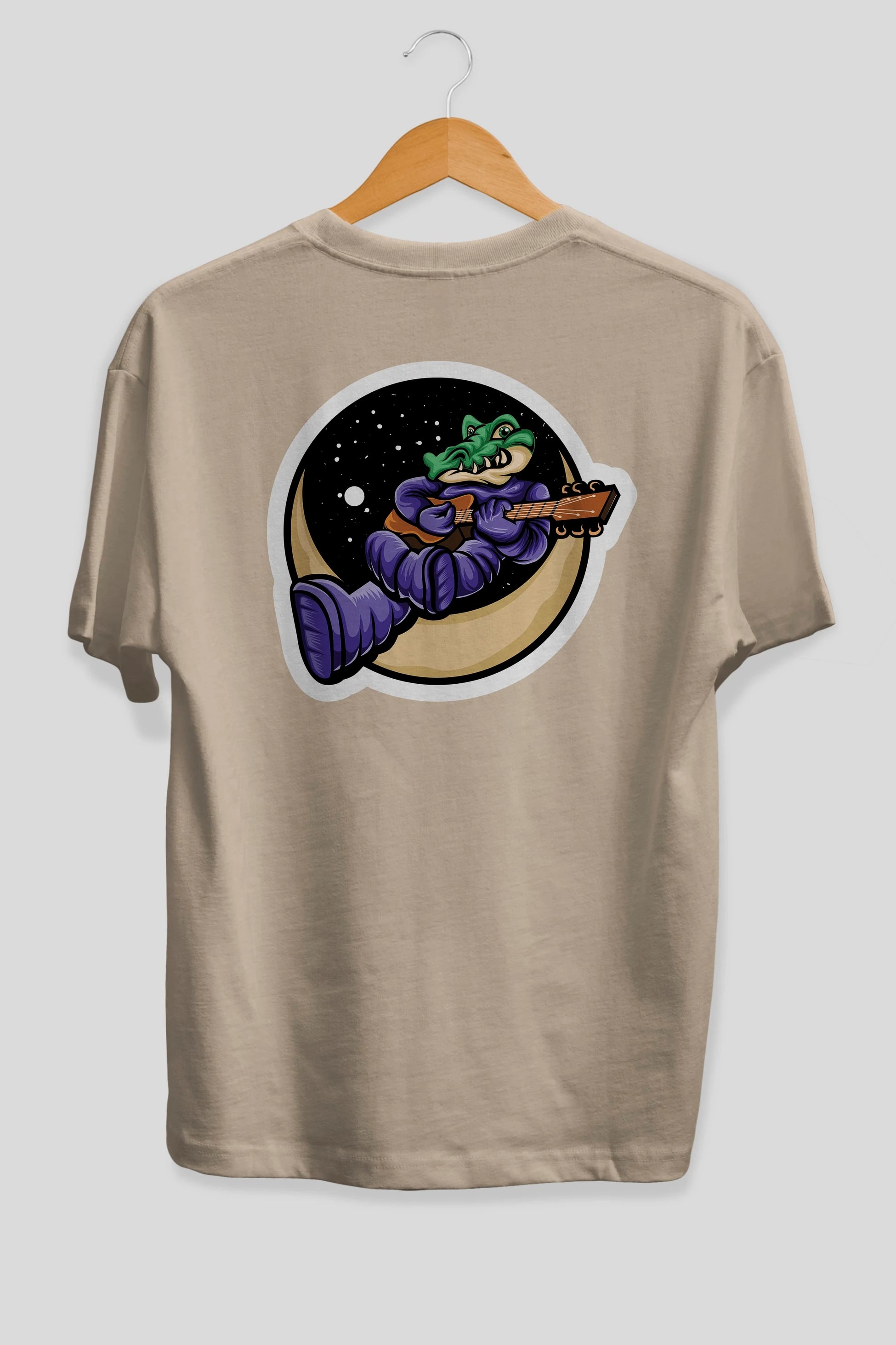 Space Crocodile Sticker Arka Baskılı Oversize t-shirt Erkek Kadın Unisex