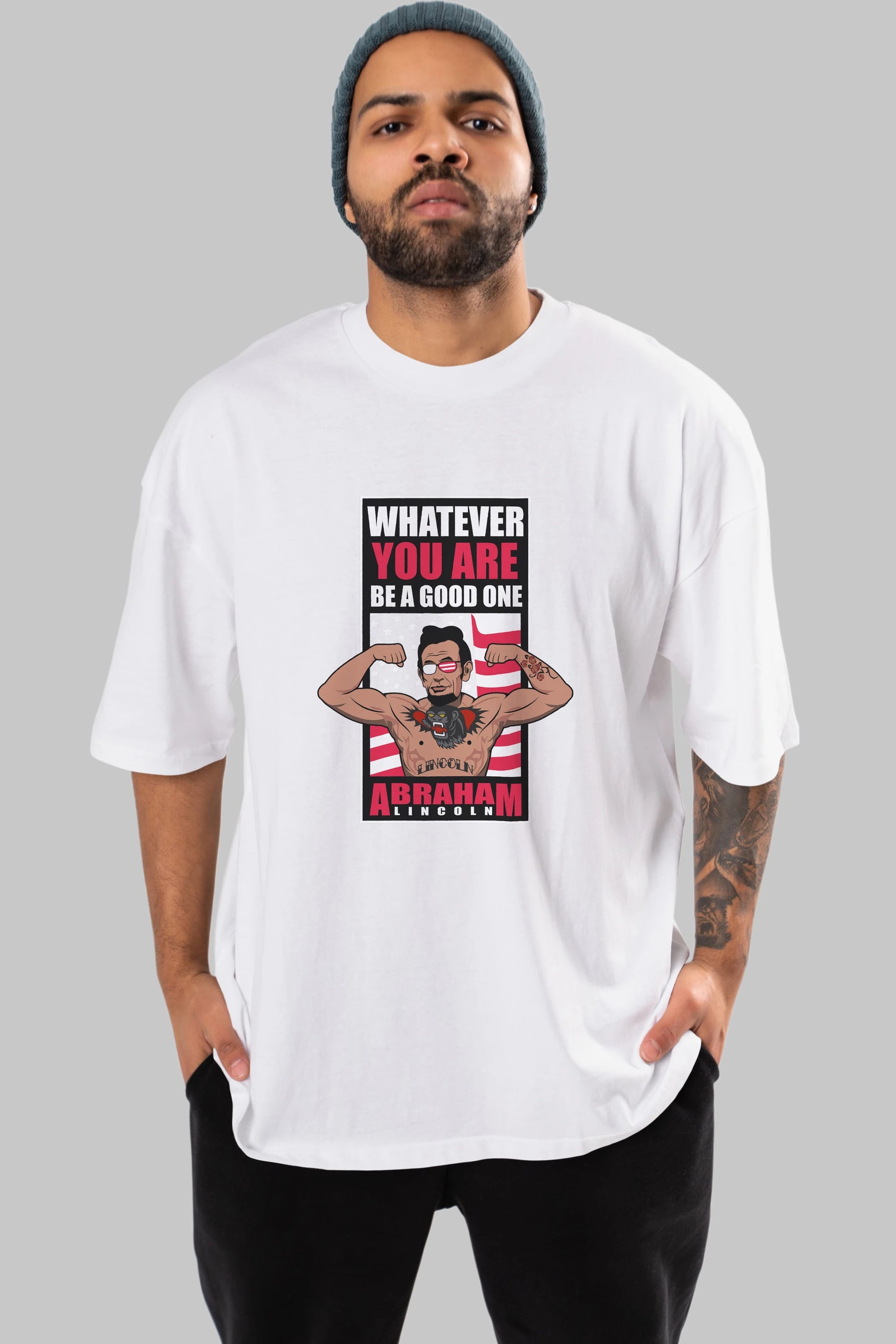 Lincoln Fighter Ön Baskılı Oversize t-shirt Erkek Kadın Unisex %100 Pamuk tişort