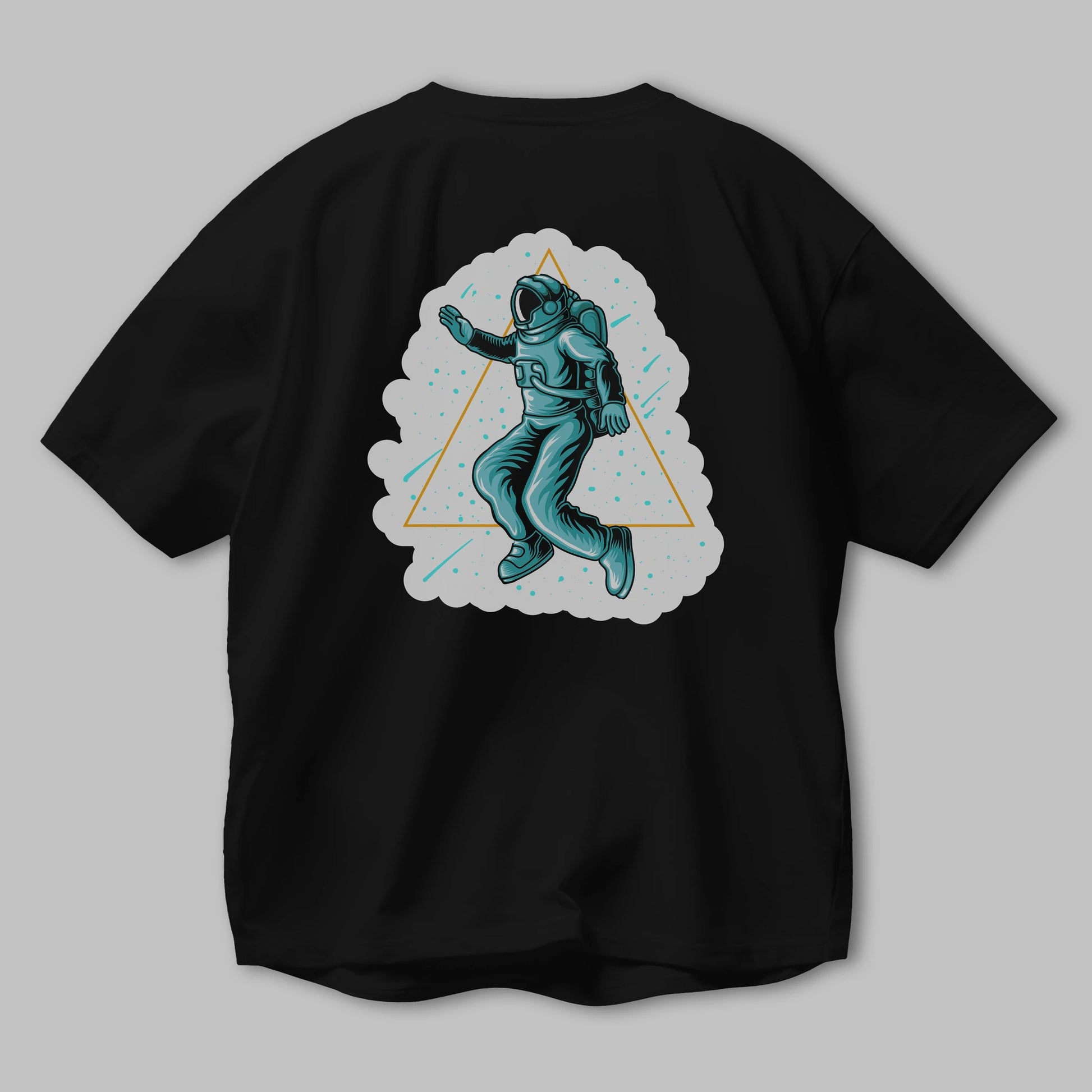 Astronaut Starry Triangle Sticker Arka Baskılı Oversize t-shirt Erkek Kadın Unisex