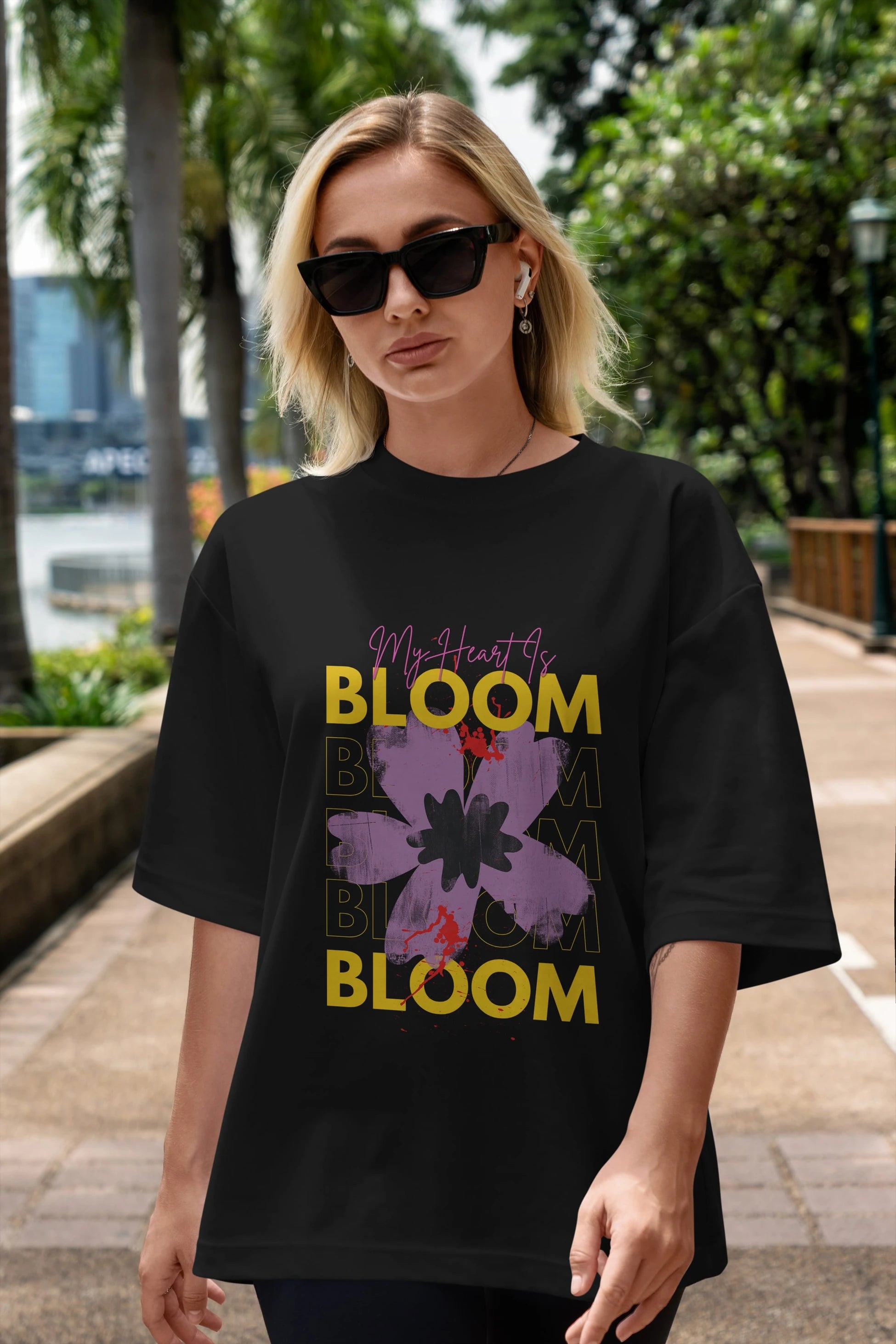 Bloom Yazılı Ön Baskılı Oversize t-shirt Erkek Kadın Unisex