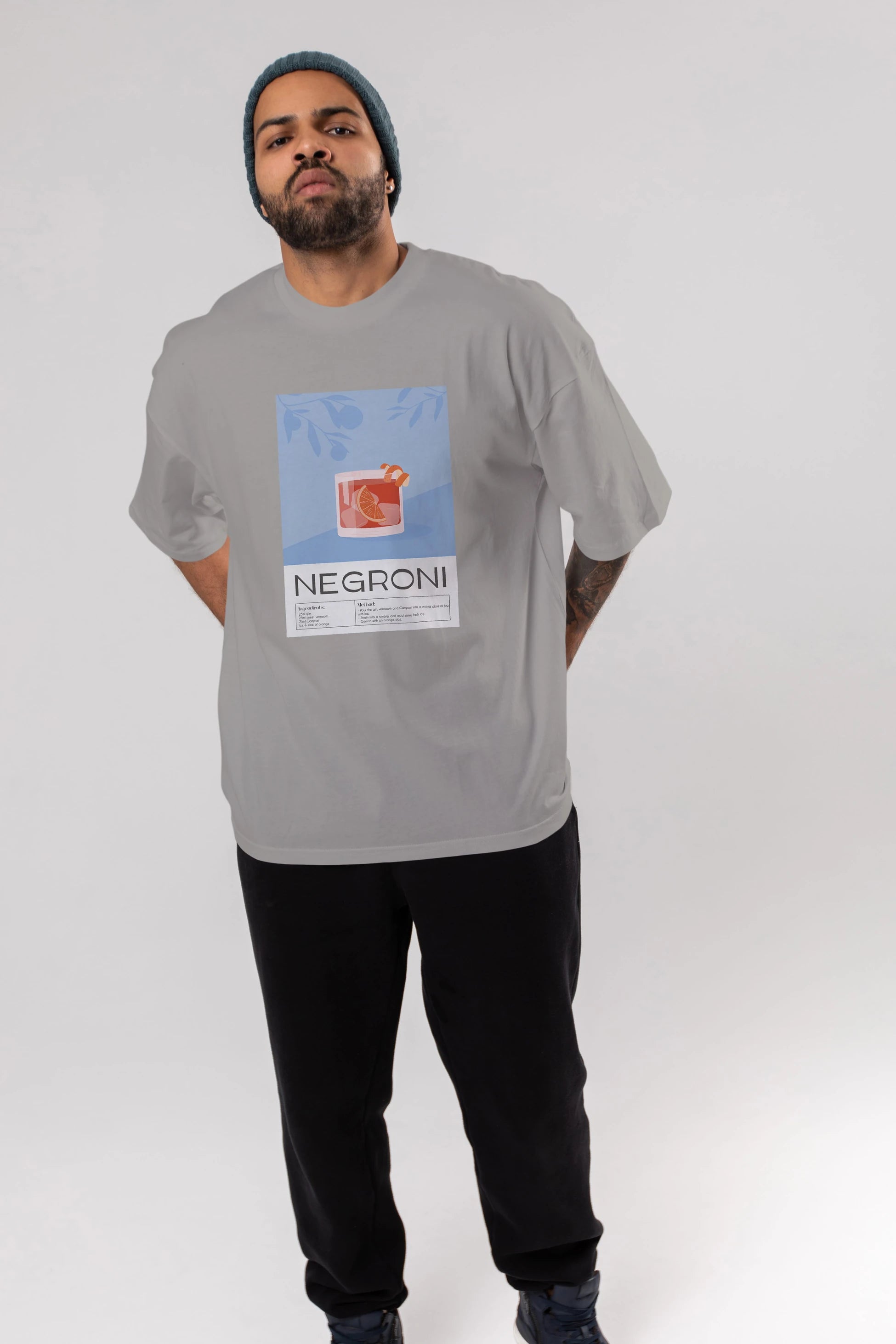 Negroni Ön Baskılı Oversize t-shirt Erkek Kadın Unisex %100 Pamuk Bisiklet Yaka tişort