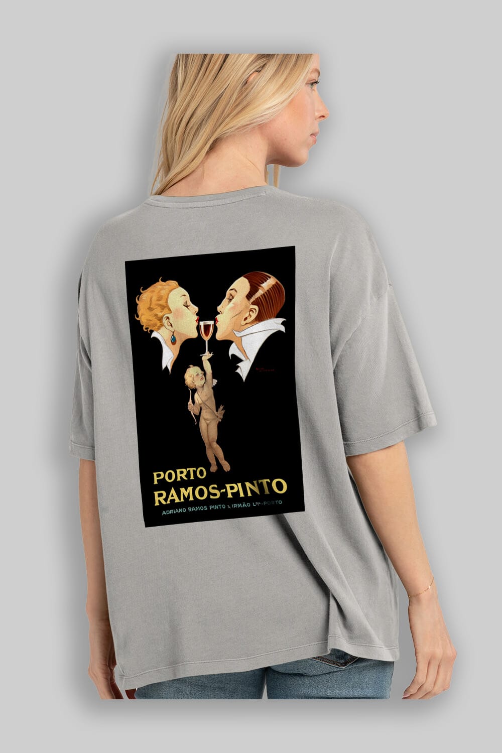 Porto Ramos Pinto Arka Baskılı Oversize t-shirt Erkek Kadın Unisex %100 Pamuk Bisiklet Yaka tişort