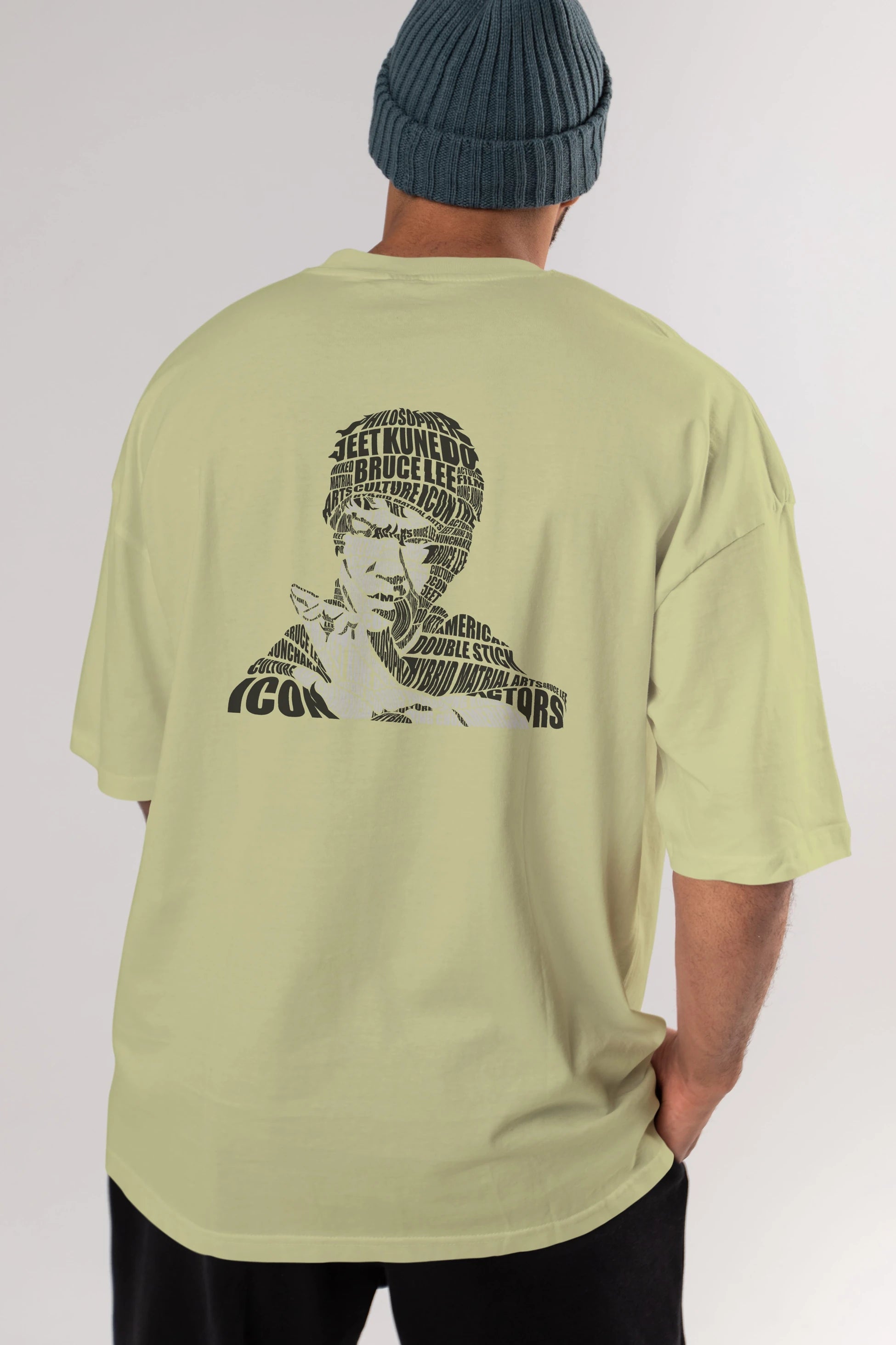 Bruce Lee Calligram Arka Baskılı Oversize t-shirt %100 pamuk Erkek Kadın Unisex